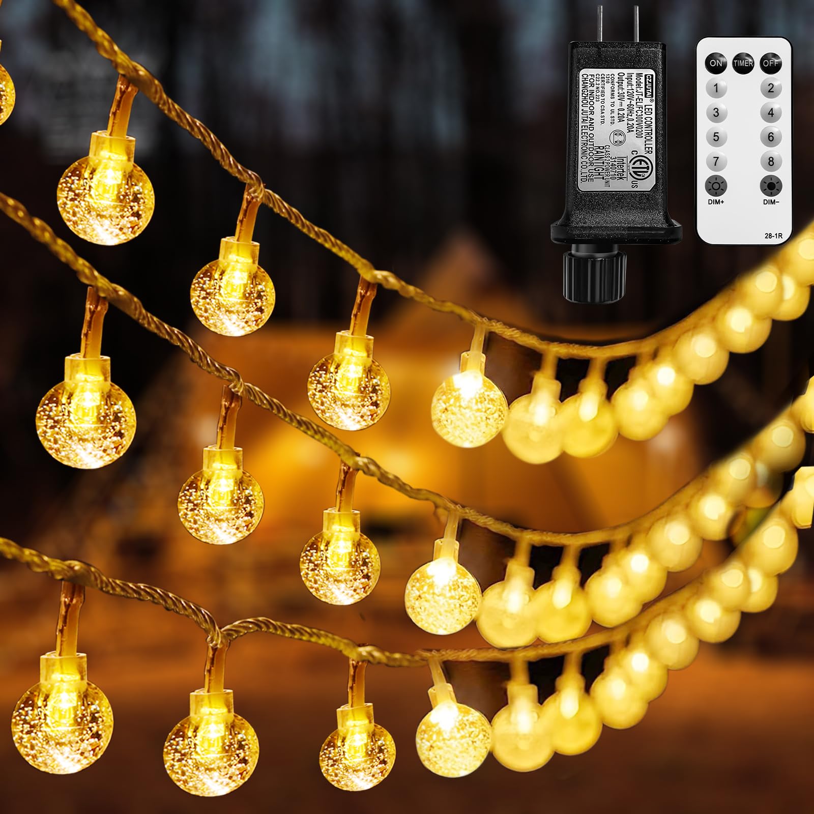 100 LED Crystal Fairy String Lights - 49.2ft Globe Lights with Remote & Timer, 8 Lighting Modes - Waterproof Indoor/Outdoor Decorative Lights for Wedding, Bedroom, Garden, Patio, Classroom - Perfect for Romantic Ambiance, Party Decor, and Outdoor Entertaining