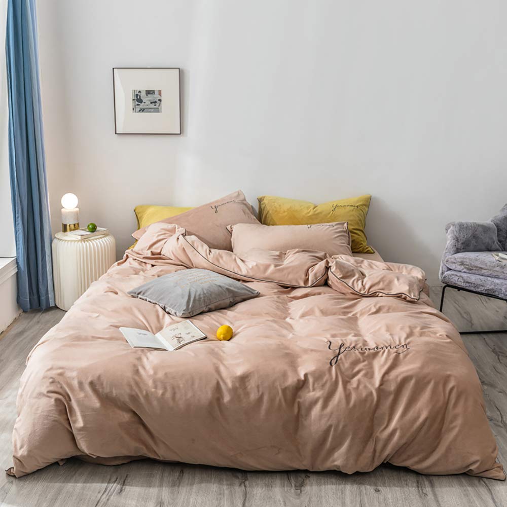 Pink Flannel Duvet Cover Set - King Size Winter Bedding for Cozy Sleep