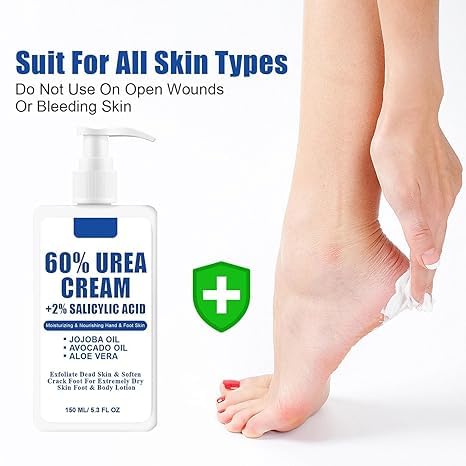 60% Urea Cream for Dry Cracked Feet & Hands - Intensive Moisturizing Treatment with 2% Salicylic Acid - Hydrates, Softens & Repairs Rough Skin on Heels, Knees & Elbows - Unisex Foot Care Lotion 5.3oz - Perfect for Cracked Heel Repair & Winter Skin Care