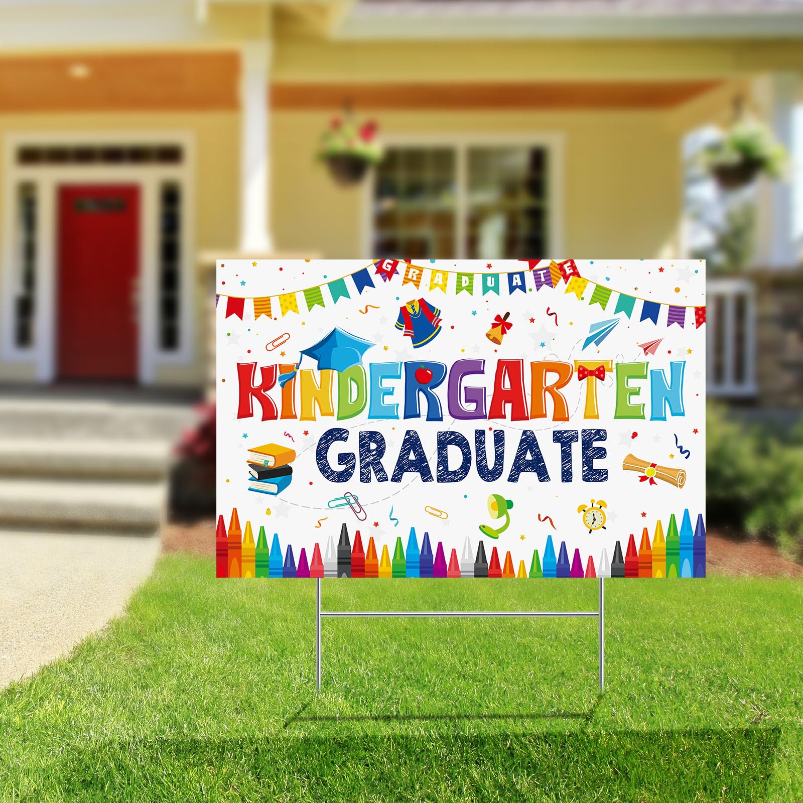 Maitys 2025 Kindergarten Graduation Yard Sign - Outdoor Lawn Decoration with Stake for Graduation Party, Ceremony & Backyard Celebration (White)