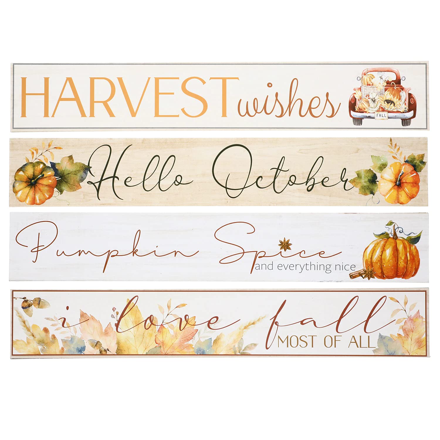 Charmed By Dragons 4-Piece Farmhouse Fall Decor Signs Set - Rustic Harvest Tabletop & Windowsill Shelf Sitters (I Love Fall) - Perfect for Autumn Home Decor, Thanksgiving Centerpieces, and Seasonal Mantel Displays