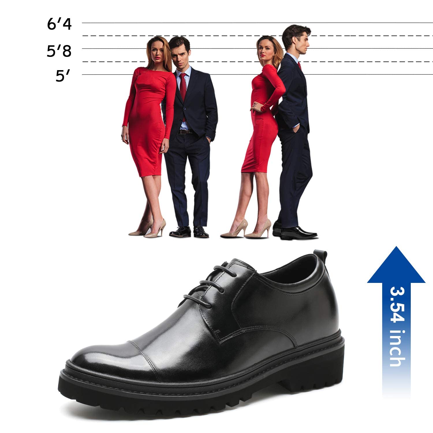 CHAMARIPA Men's Invisible Height Increasing Elevator Shoes - Leather Oxford Dress Shoes for Formal Occasions | Lace Up Tuxedo Lift Shoes That Make You Taller | Perfect for Weddings, Business Meetings & Special Events