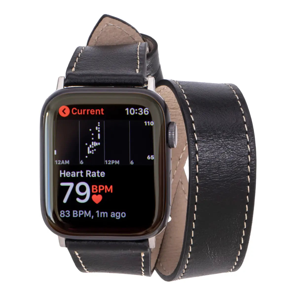 Premium Black Leather Double Tour Strap for Apple Watch - Stylish & Comfortable Replacement Band for Work, Travel & Everyday Wear