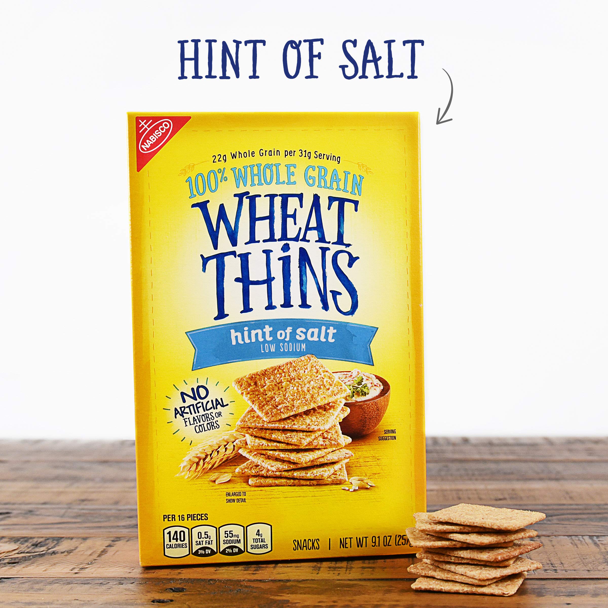 Wheat Thins Hint of Salt Whole Grain Low Sodium Crackers - 6 Pack (9.1 oz Each) | Healthy Snack for Office, School & Travel | Gluten Free Baked Crackers