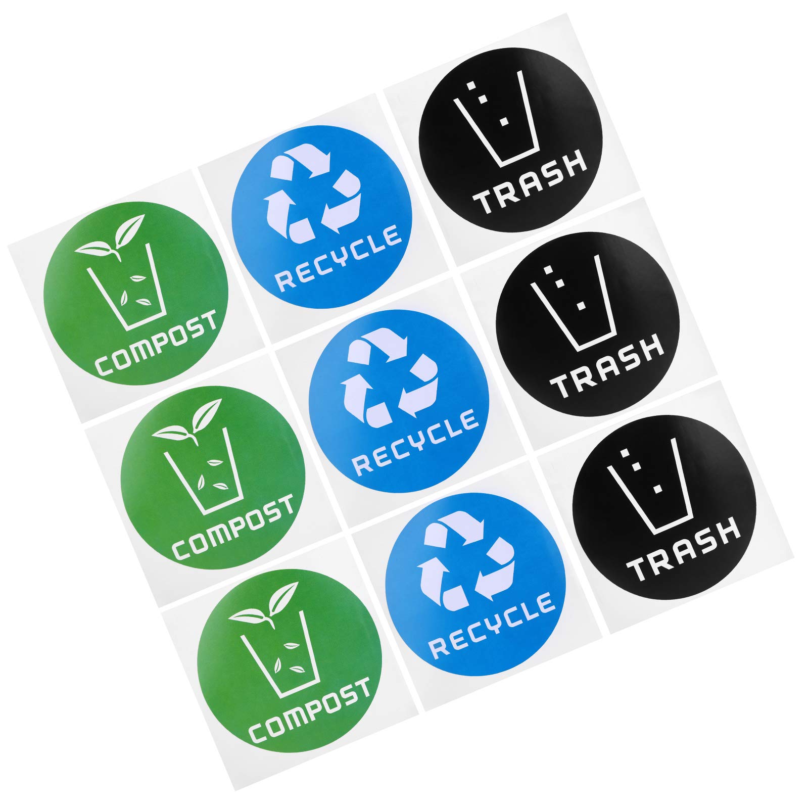 Compost & Recycle Sticker Decals for Trash Cans - Round Waste Bin Labels for Kitchen, Office & Outdoor Recycling Bins - Eco-Friendly Trash Sorting Sign Stickers