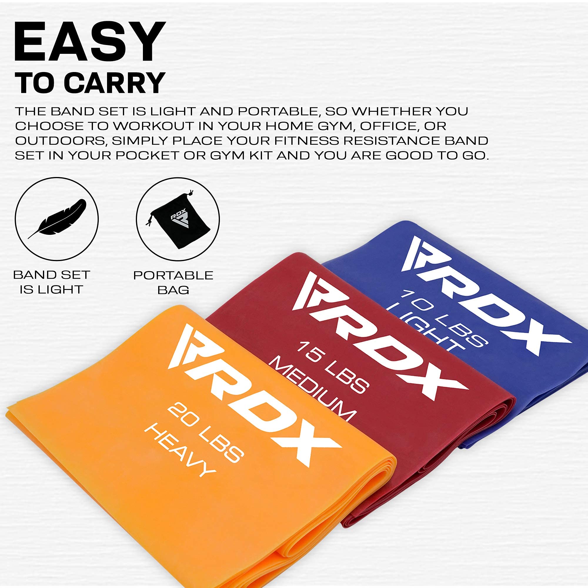 RDX TPE Resistance Bands Set - 3 Levels, 1.5M Long | REACH & RoHS Certified | Skin-Friendly Flat Elastic Loops for Yoga, Gym, Home Workouts | Ideal for Pilates, Ballet, Leg Training & Body Toning | Perfect for Home Fitness, Physical Therapy & Weight Loss Routines