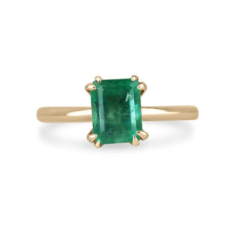 2.50ct 14K Gold Natural Medium Dark Green Emerald Cut Double Claw Prong Solitaire Right Hand Engagement Ring for Women - Perfect for Proposals, Anniversaries, and Special Occasions