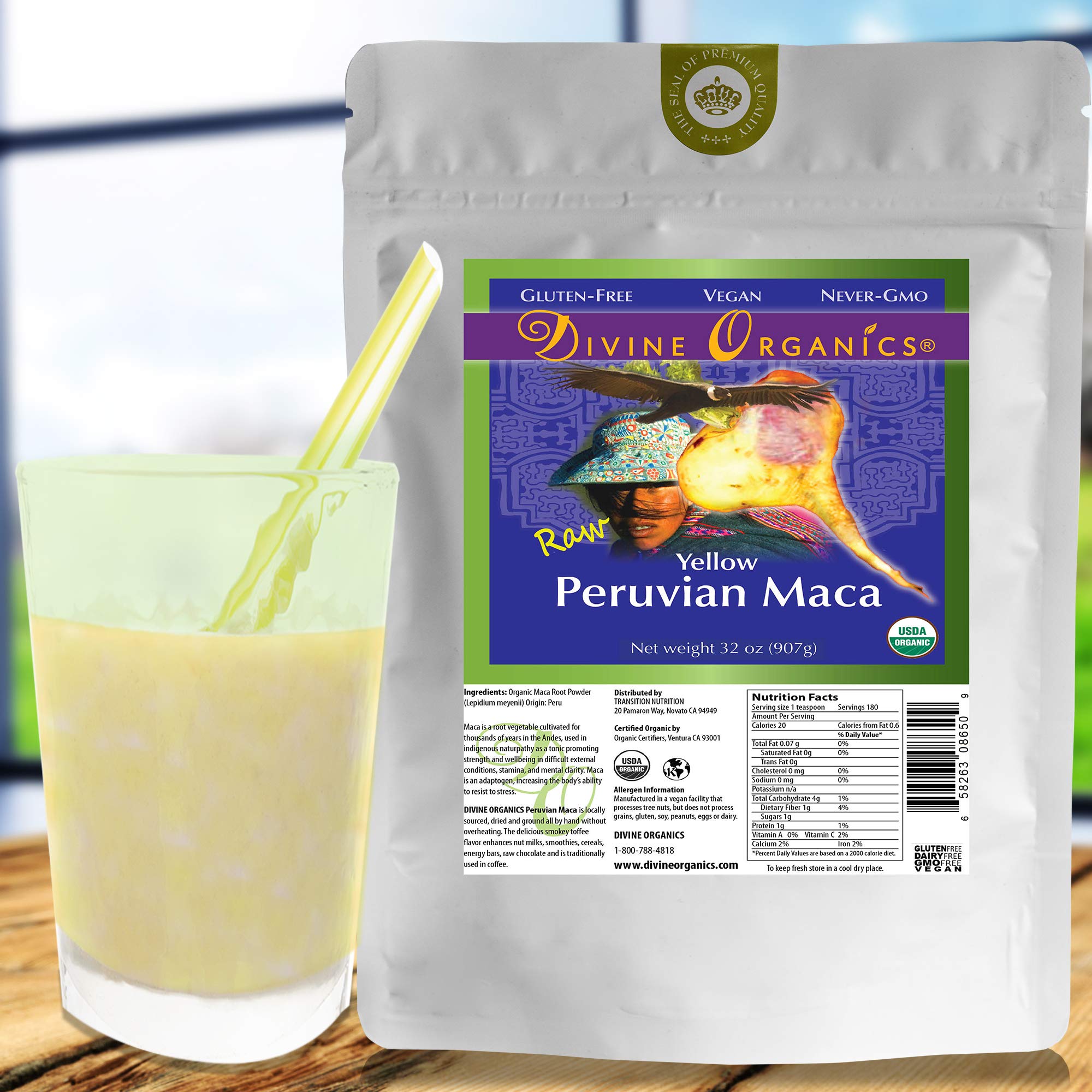 Organic Raw Peruvian Maca Powder 2 Lb (32 Oz) - Certified Vegan, Gluten-Free, Antioxidant-Rich Superfood - Perfect for Coffee, Smoothies, Baking & Energy Boosting - Yellow Maca Root from Peru