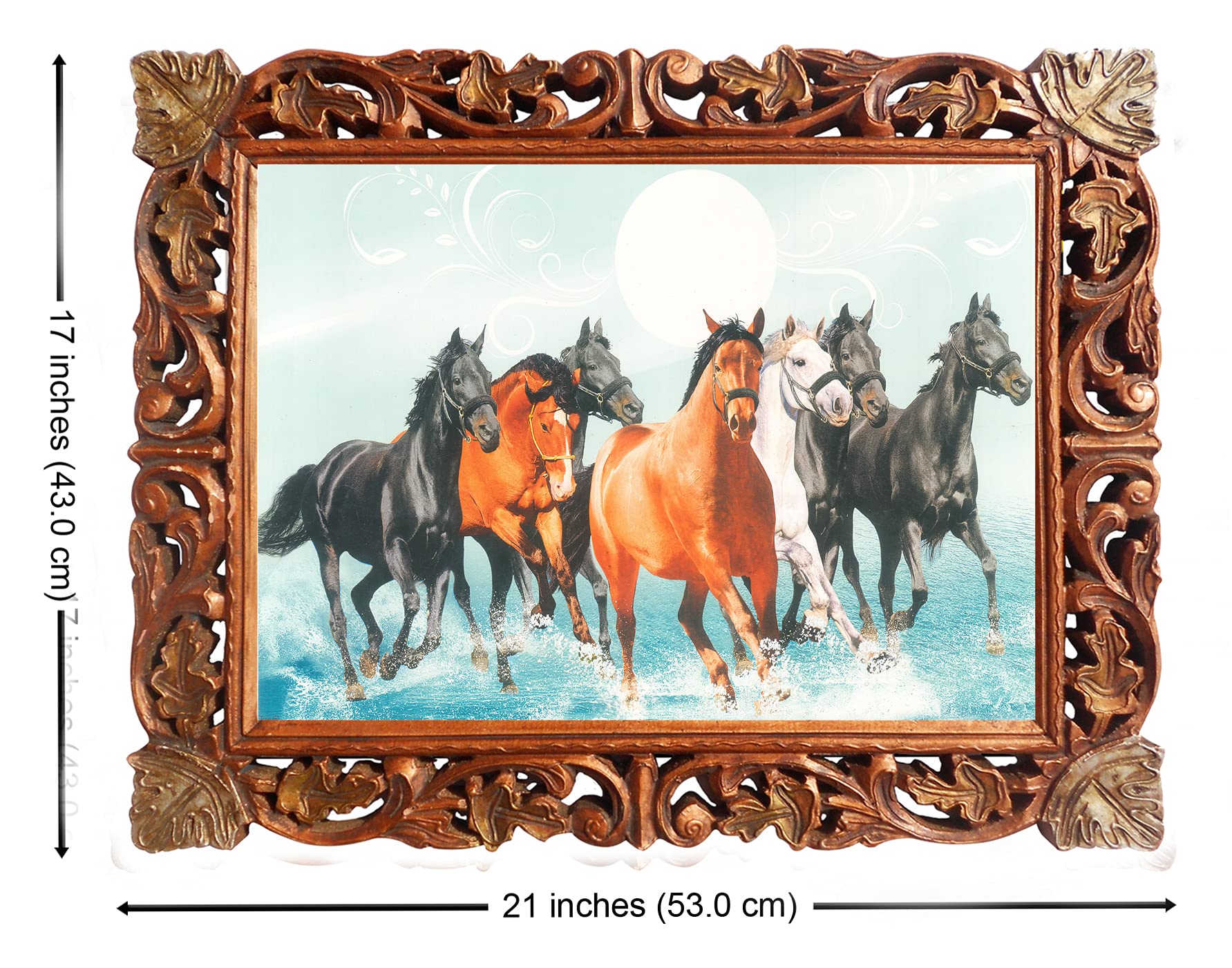 Seven Running Horses in Water Poster Print - Handcrafted Wood Framed Wall Art for Vaastu Shastra, Feng Shui Home & Office Decor - Brings Peace, Harmony & Success | Perfect for Living Room, Bedroom or Workspace