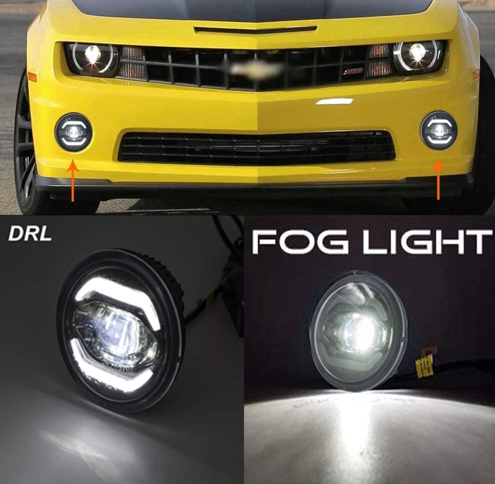 2Pcs White LED Fog Lights Daytime Running Lights (DRL) for Chevy Camaro 2010-2013 - Smoked Lens Round LED Fog Lamps - Perfect for Night Driving & Enhanced Visibility in Foggy Conditions