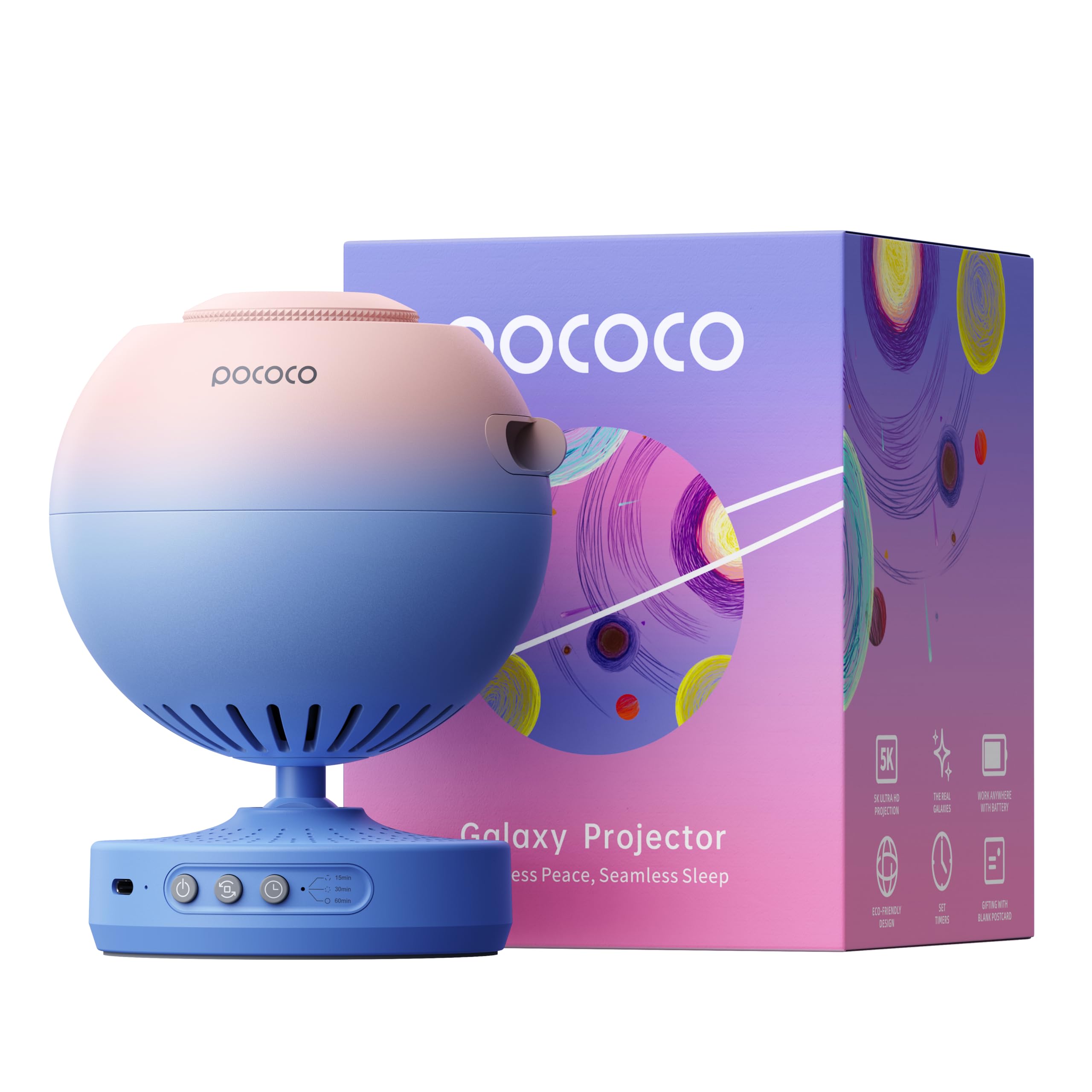 POCOCO Galaxy Star Projector for Bedroom - 12 Replaceable Nebula Discs, 360° Rotating Planetarium Night Light Projector with HD Soft Lighting for Relaxation, Sleep, Meditation & Stress Relief | Perfect for Kids Room, Home Theater, Yoga Studio & Romantic Date Nights