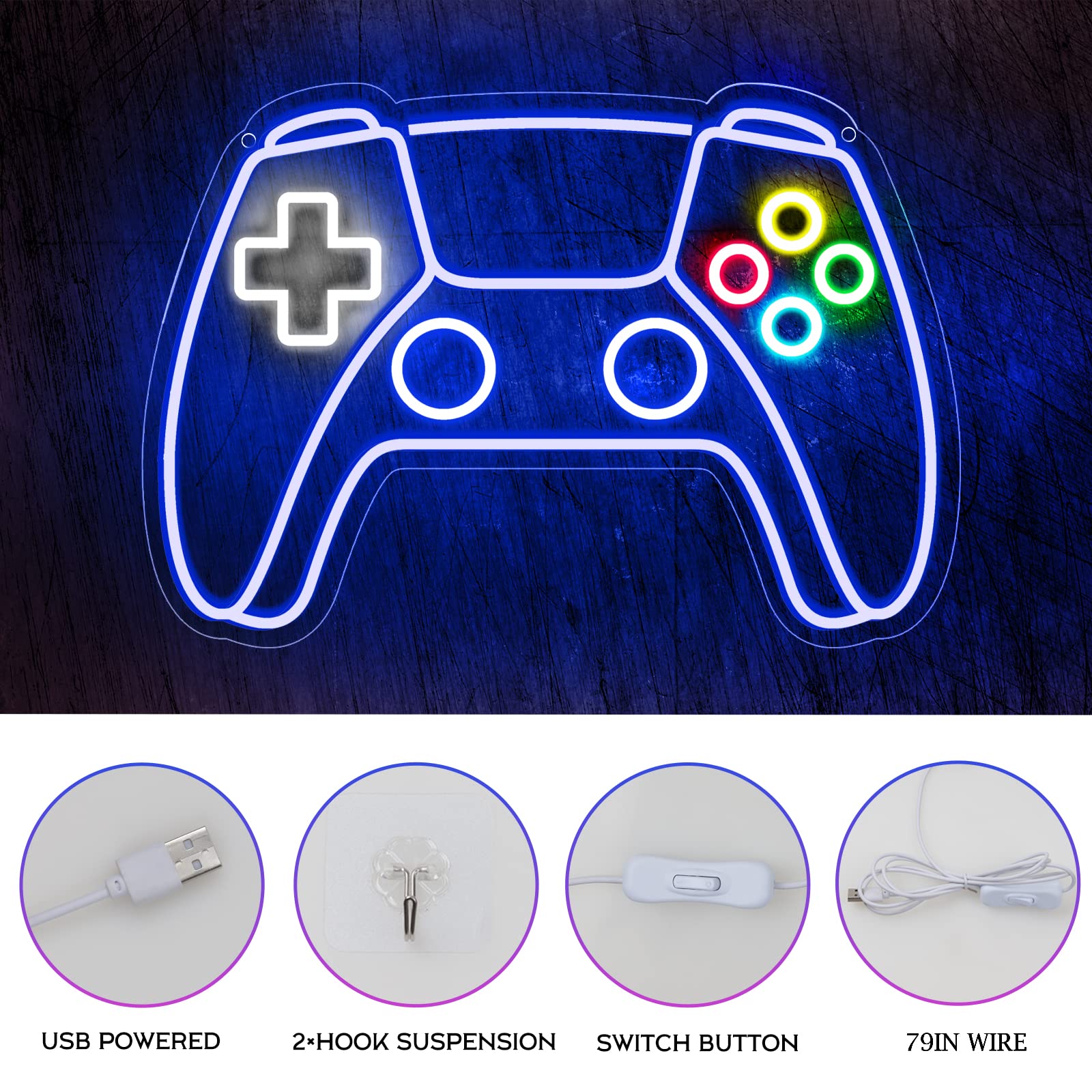 Gamer Neon Sign - USB Powered LED Gamepad Shaped Light for Gaming Room Decor | Cool Wall Art for Teen Boys & Kids Bedroom | Perfect Gift for Gamers - Ideal for Game Nights & Streamer Backgrounds