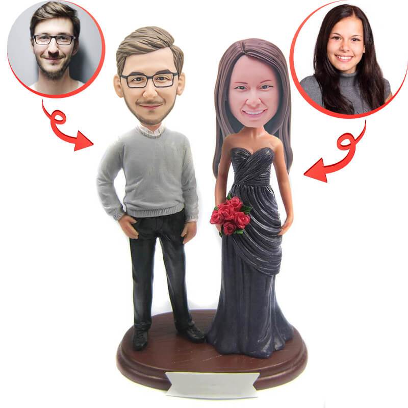 Personalized Anniversary Couple Wedding Cake Topper Bobblehead - Custom Figurine for Wedding, Anniversary & Romantic Celebrations