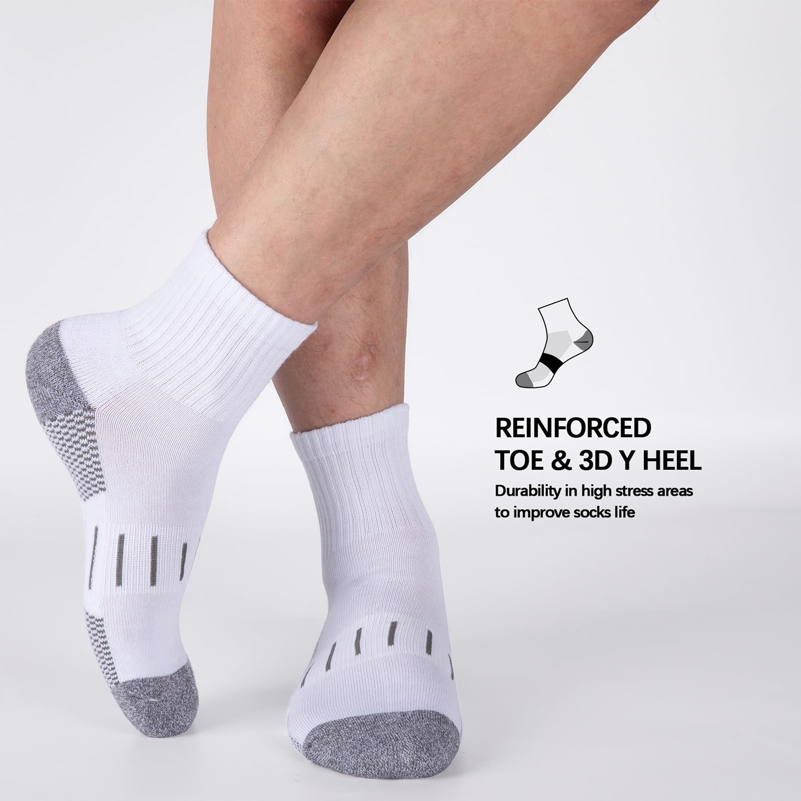Heatuff Men's Ankle Athletic Socks - 8 Pairs Moisture-Wicking Cushioned Quarter Socks for Running, Sports & Work - Breathable Performance Socks for Gym, Hiking & Everyday Wear