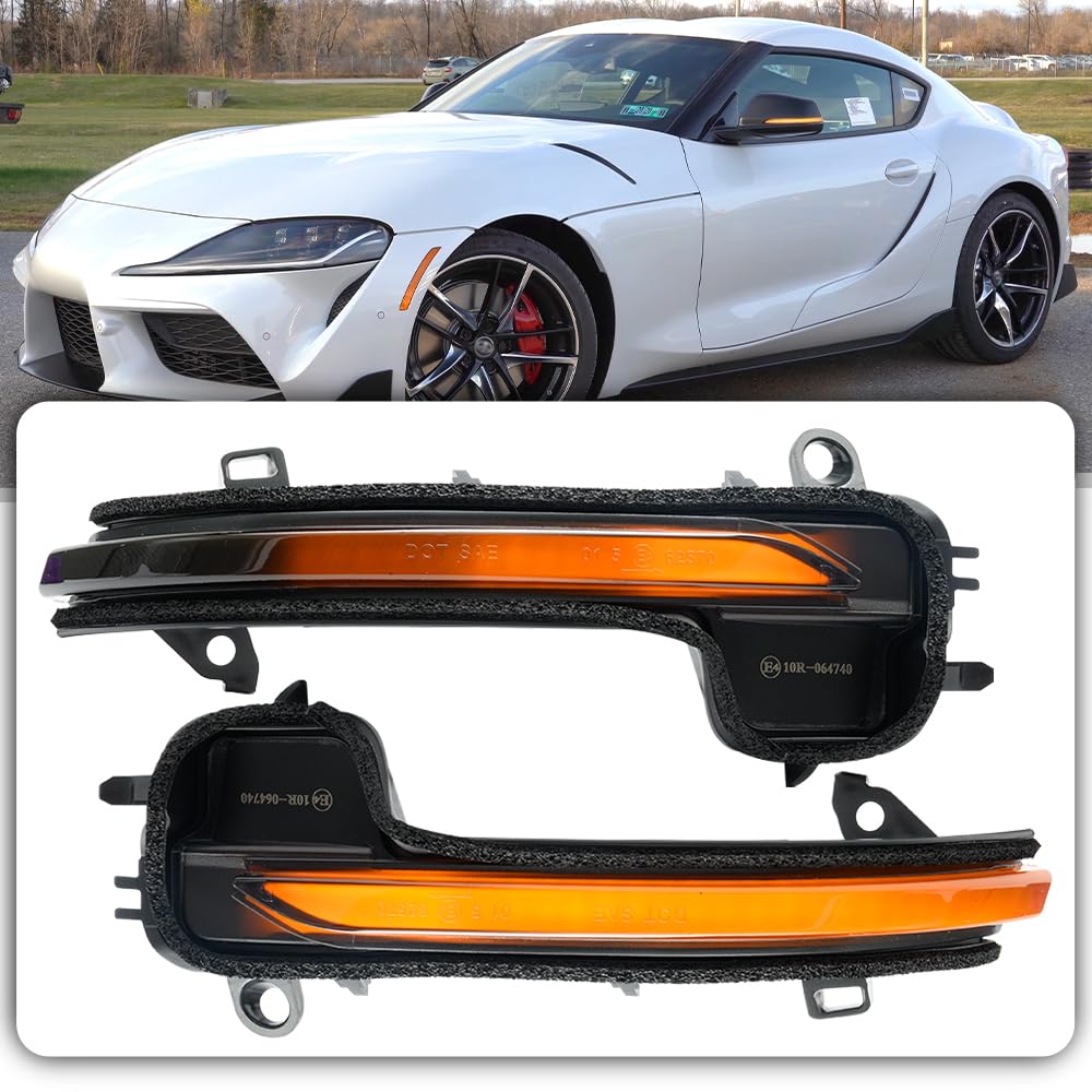 Smoked LED Sequential Turn Signal Lights for 2020-2023 Toyota GR Supra - Dynamic Side Mirror Indicator Accessories with Marker Lamps | Enhanced Visibility & Safety for Night Driving & Lane Changes