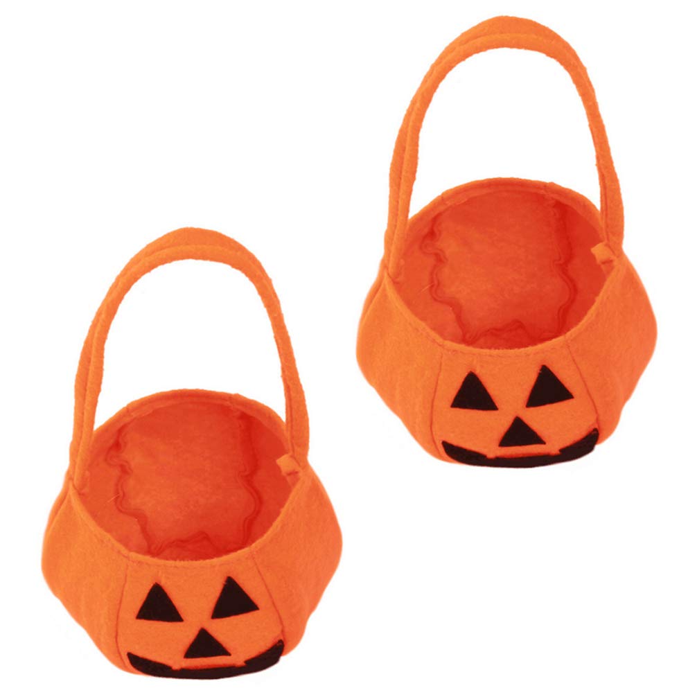 2 Pack Halloween Pumpkin Candy Bags - Non-Woven Reusable Trick or Treat Tote Bags with Cute Cartoon Design for Kids Halloween Party Favors, School Events & Neighborhood Trick-or-Treating