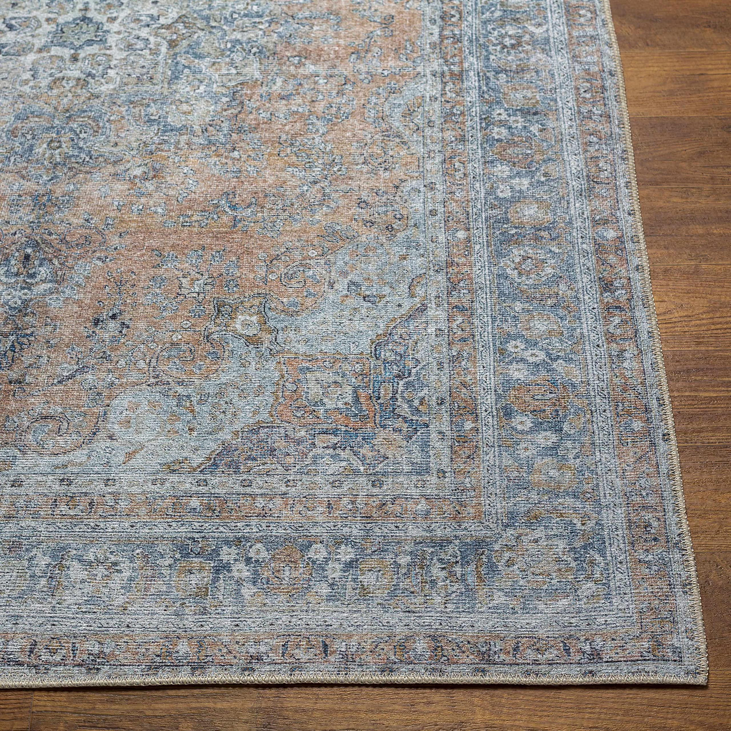 Hauteloom Mianay Washable Area Rug for Living Room & Bedroom - Soft, Durable, Stain-Resistant - Beige, Blue, Gray - 6'7