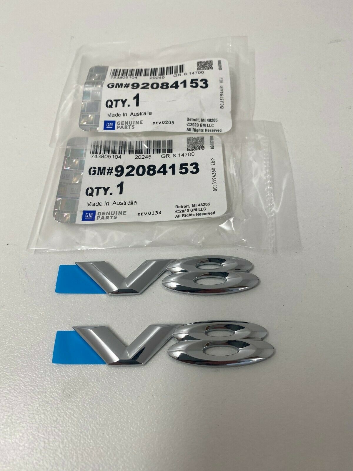 Genuine Holden VY VZ Commodore Front Guard V8 Badge Pair 92084153 - Perfect for Car Restoration & Customization Projects