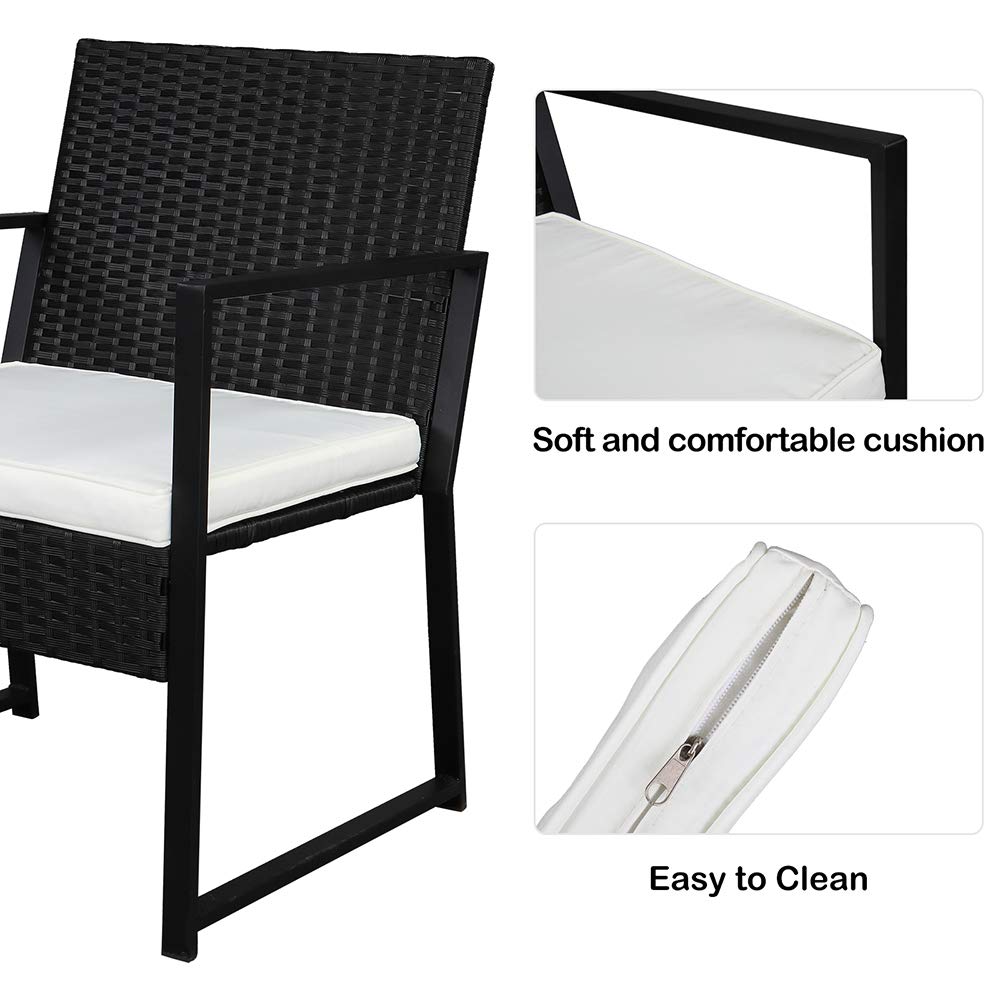 Modern 2-Piece Coffee Table & Rattan Rocking Chair Set - Black Bistro Conversation Furniture for Patio, Garden, or Living Room