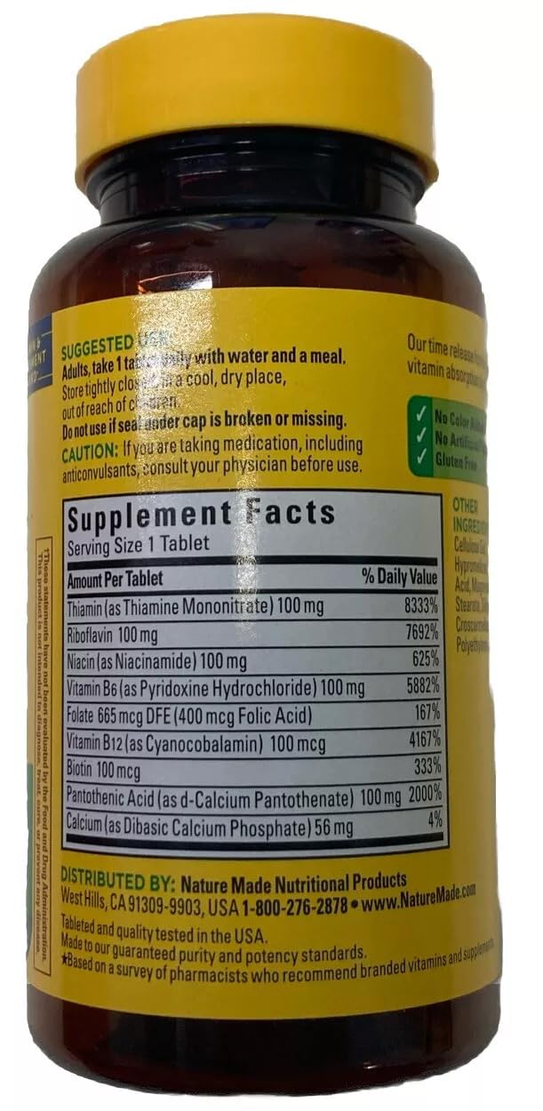 Nature Made Balanced Vitamin B-100 Complex Tablets - 60 Count (Pack of 12) | Supports Energy Metabolism, Nervous System & Heart Health | Daily Supplement for Adults & Seniors | Home, Office & Travel Use