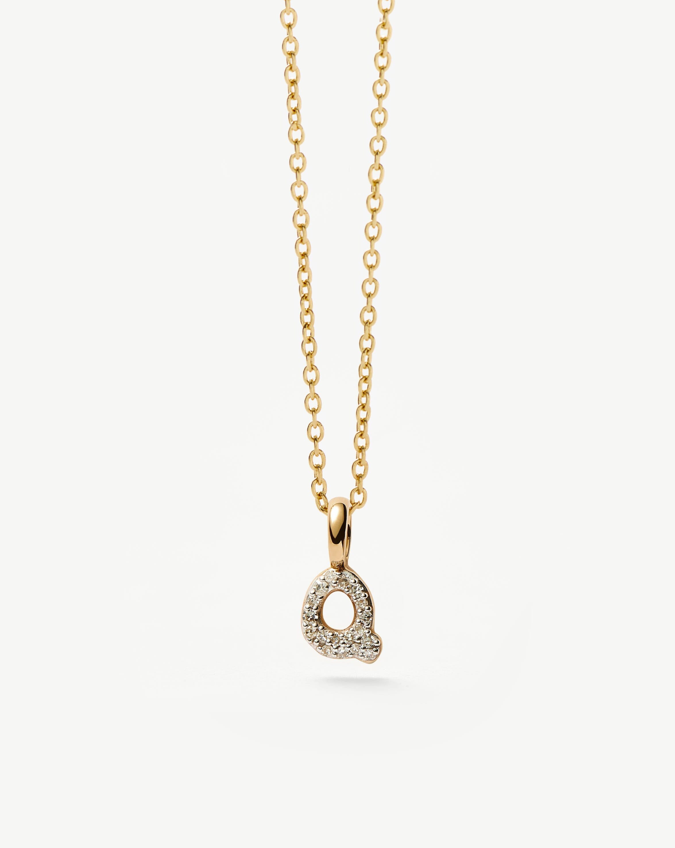 14K Solid Yellow Gold Plated Diamond Initial Mini Pendant Necklace - Personalized Letter Q Jewelry for Women, Perfect Gift for Birthday, Anniversary & Valentine's Day