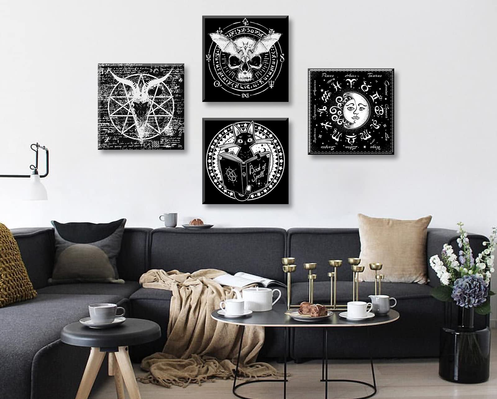 JiazuGo Jesus Art Wall Decor - Gothic Wall Art, Black Tarot Astrology Witch Canvas Prints - 4 Piece Dark Academia Emo Decor Set for Bedroom & Bathroom - Perfect for Occult Aesthetic Home Decor
