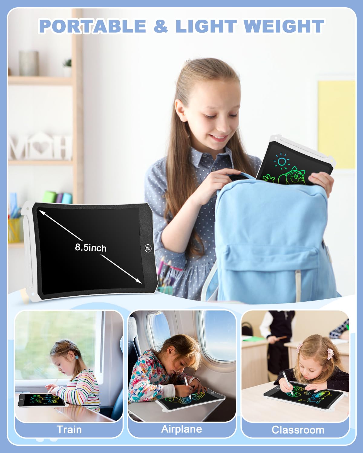 8.5 Inch LCD Writing Tablet - Colorful Electronic Doodle Board for Kids, Reusable Drawing Pad with Stylus, Educational Learning Toy & Birthday Gift for Boys Girls Ages 3-8 (White) | Perfect for Home, School & Travel Use
