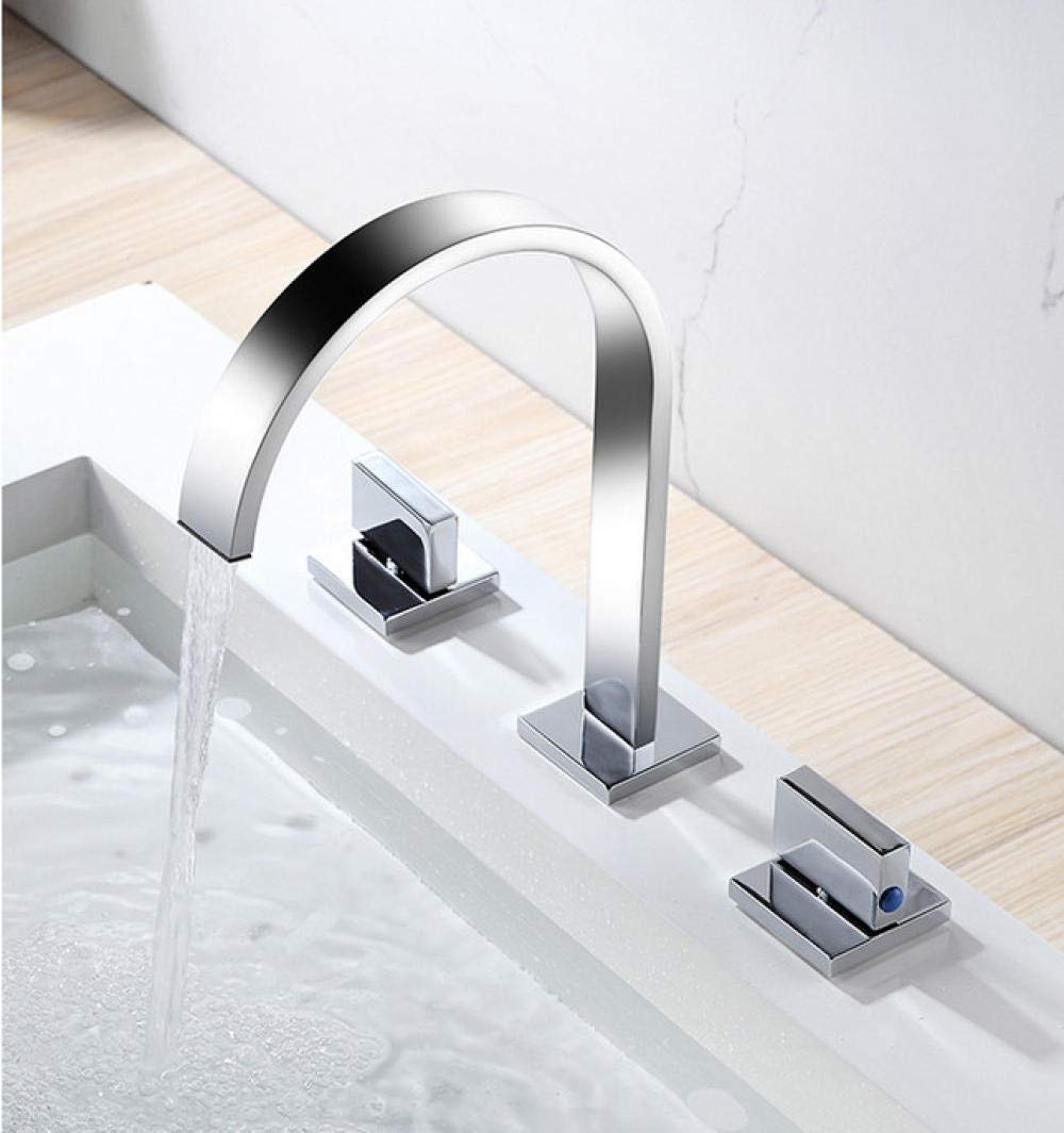 Chrome Two Handle Deck Mounted Widespread Bathroom Sink Faucet - 3 Hole Double Basin Mixer Tap for Modern Bathroom Vanity & Powder Room Upgrade