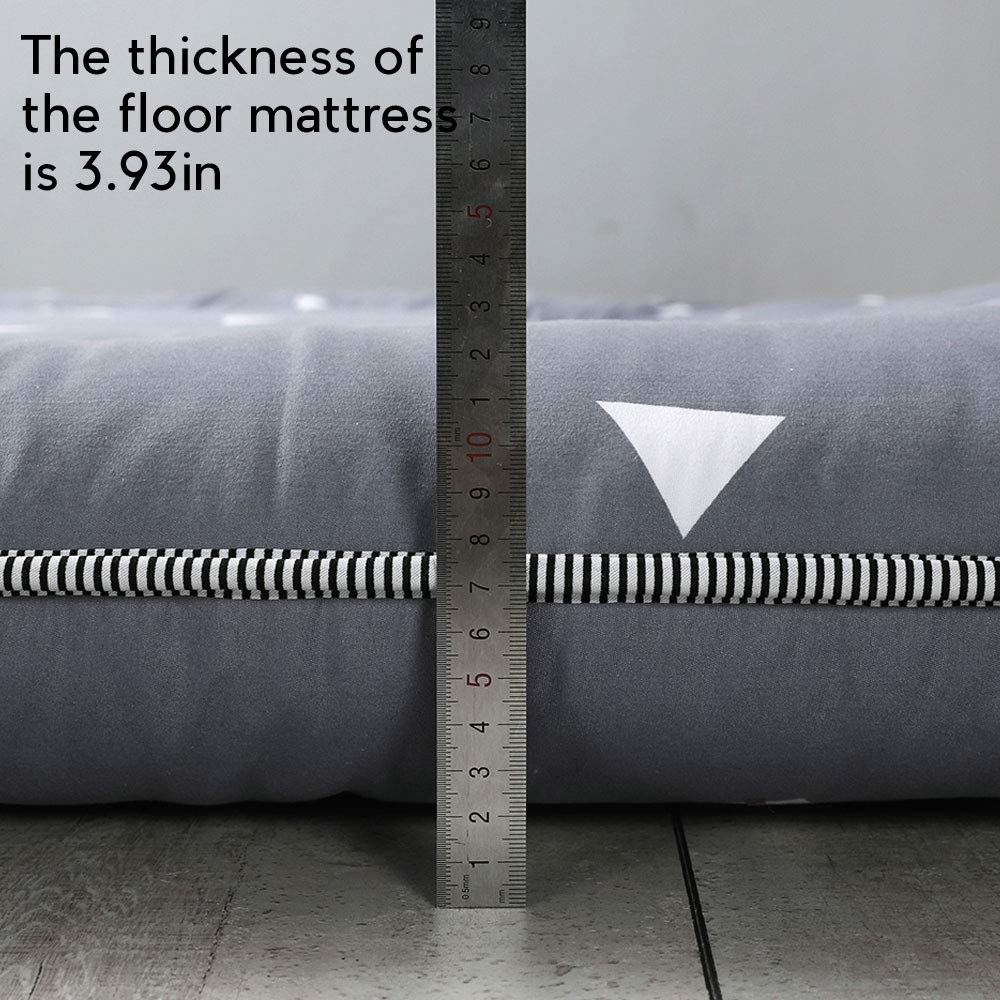 MAXYOYO King Size Floor Mattress - Grey Triangle Japanese Futon for Bedroom, Guest Room & Camping | Extra Large Floor Cushion for Sleeping, Lounging & Travel