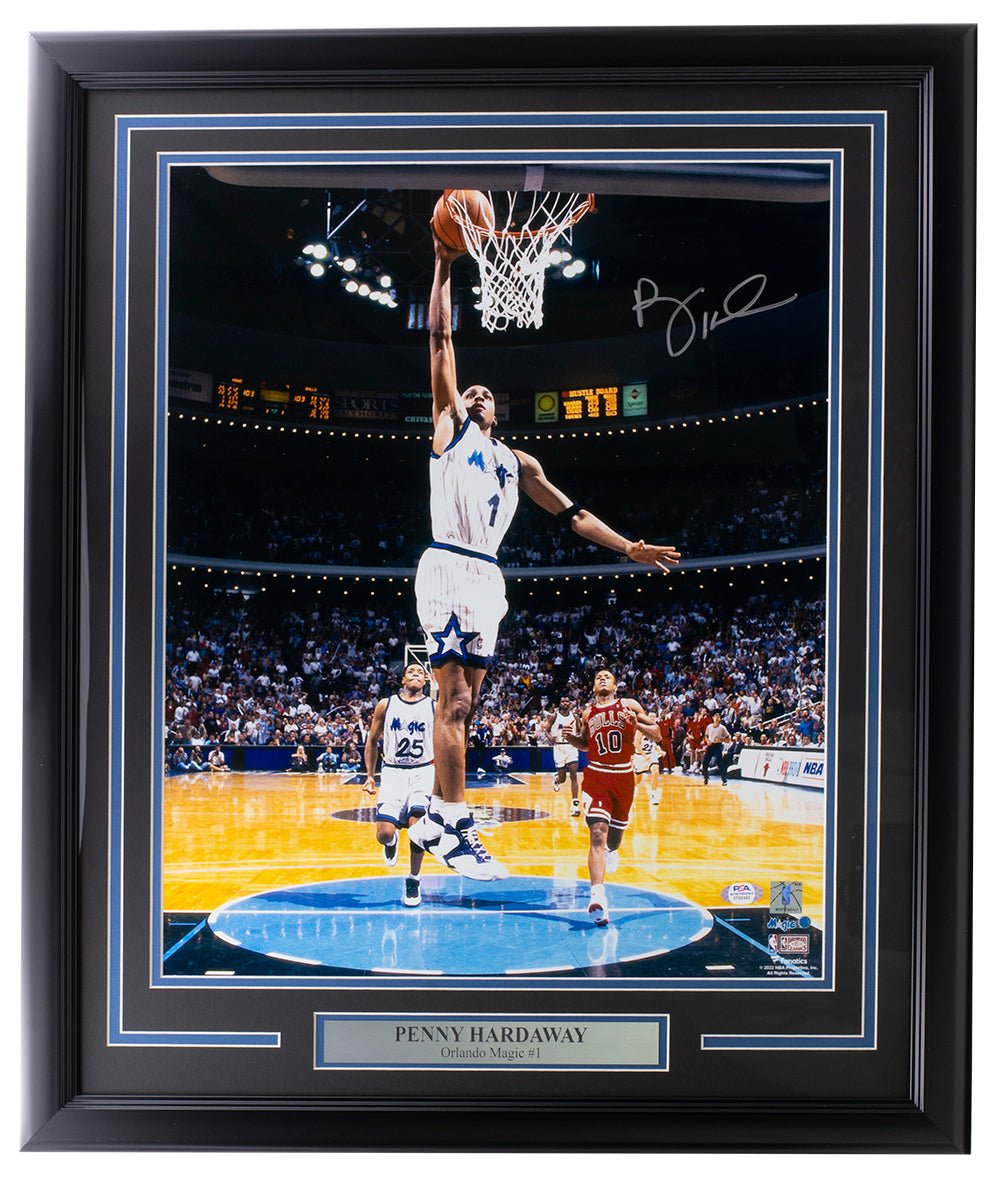 Authentic Penny Hardaway Signed Orlando Magic 16x20 Framed Photo with PSA Hologram - Perfect for Basketball Memorabilia Collections & Man Cave Decor