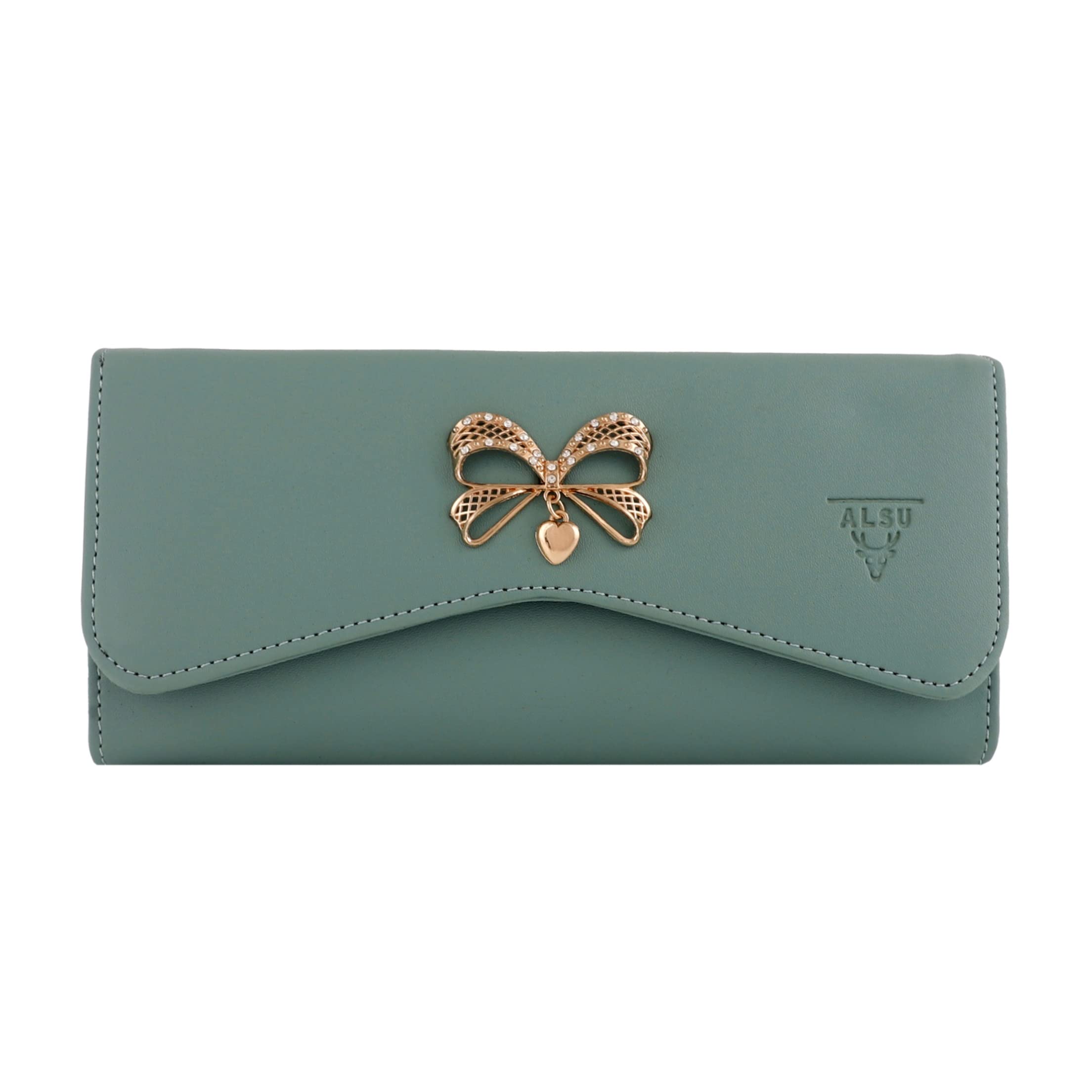 ALSU Women's Slim Wallet with Phone Pocket - 4 Card Slots & Coin Compartment - Premium Smooth Vegan Leather Clutch Purse (Light Green) | Perfect for Travel, Shopping & Night Out Accessories