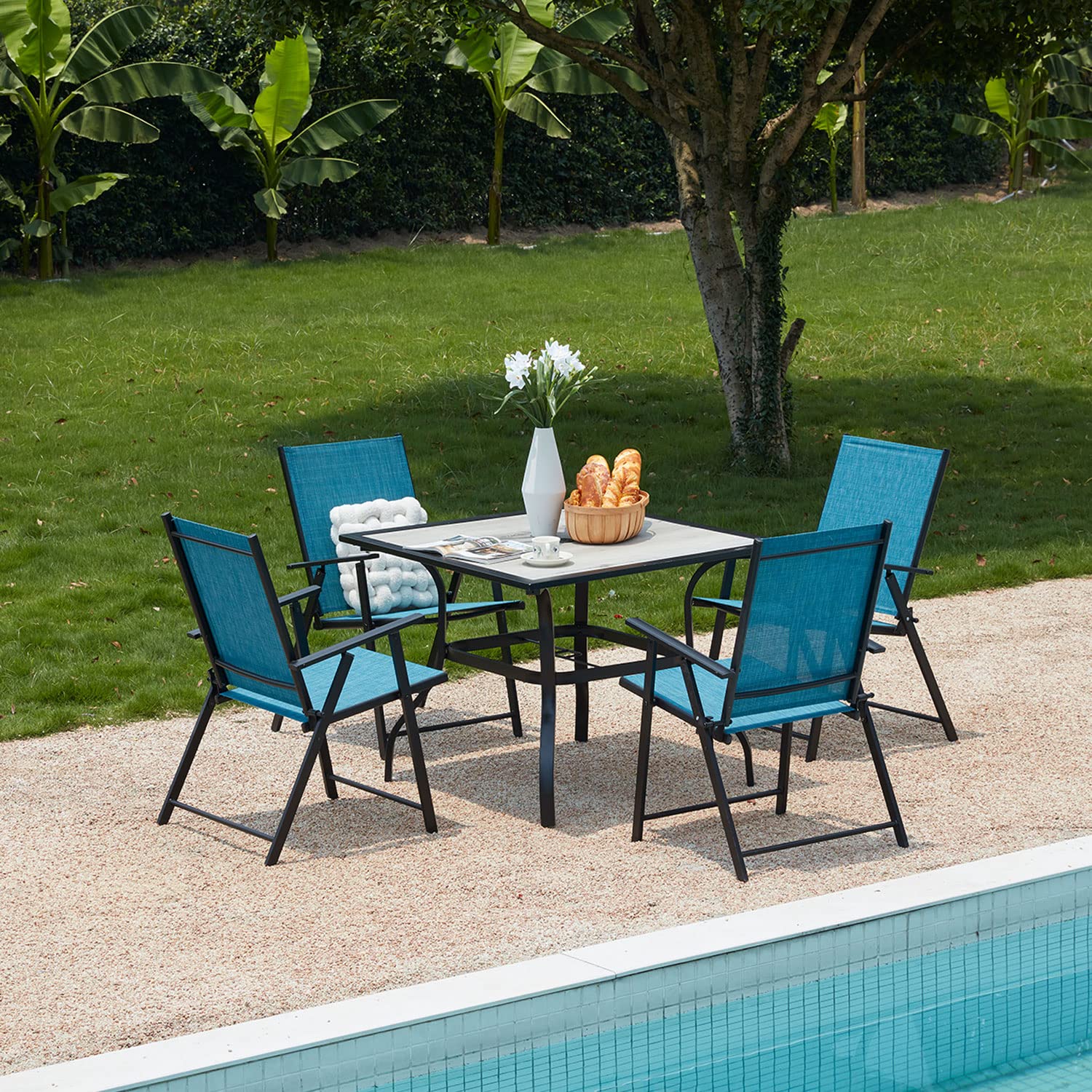 VICLLAX 2-Pack Outdoor Folding Patio Chairs with Arms - Portable Garden Dining Chairs with Sling Back Design for Patio, Deck, Poolside & Backyard Relaxation