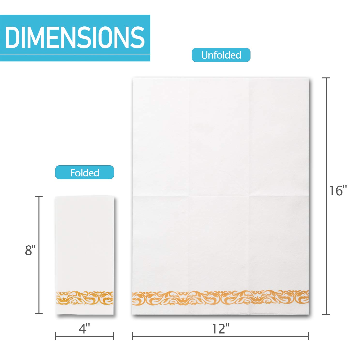 200 Premium Disposable Guest Towels for Bathroom & Kitchen - Soft Linen-Feel Decorative Hand Towels | Absorbent Paper Dinner Napkins for Weddings, Parties & Events (Elegant White & Gold) - Perfect for Upscale Gatherings & Luxury Home Decor