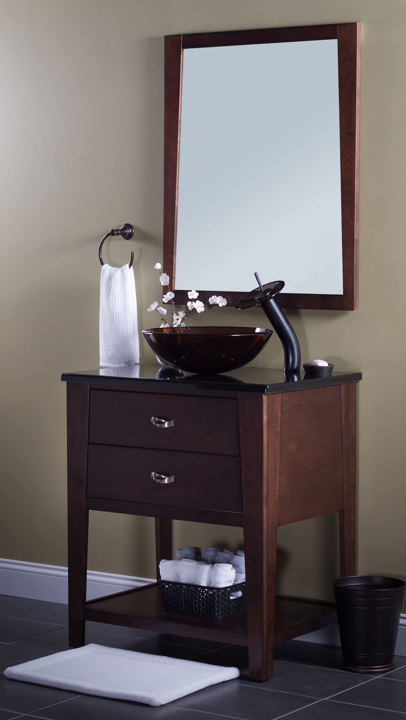 Novatto TY Glass Brown Vessel Bathroom Sink - Modern Above Counter Vanity Basin for Powder Room & Master Bath Decor
