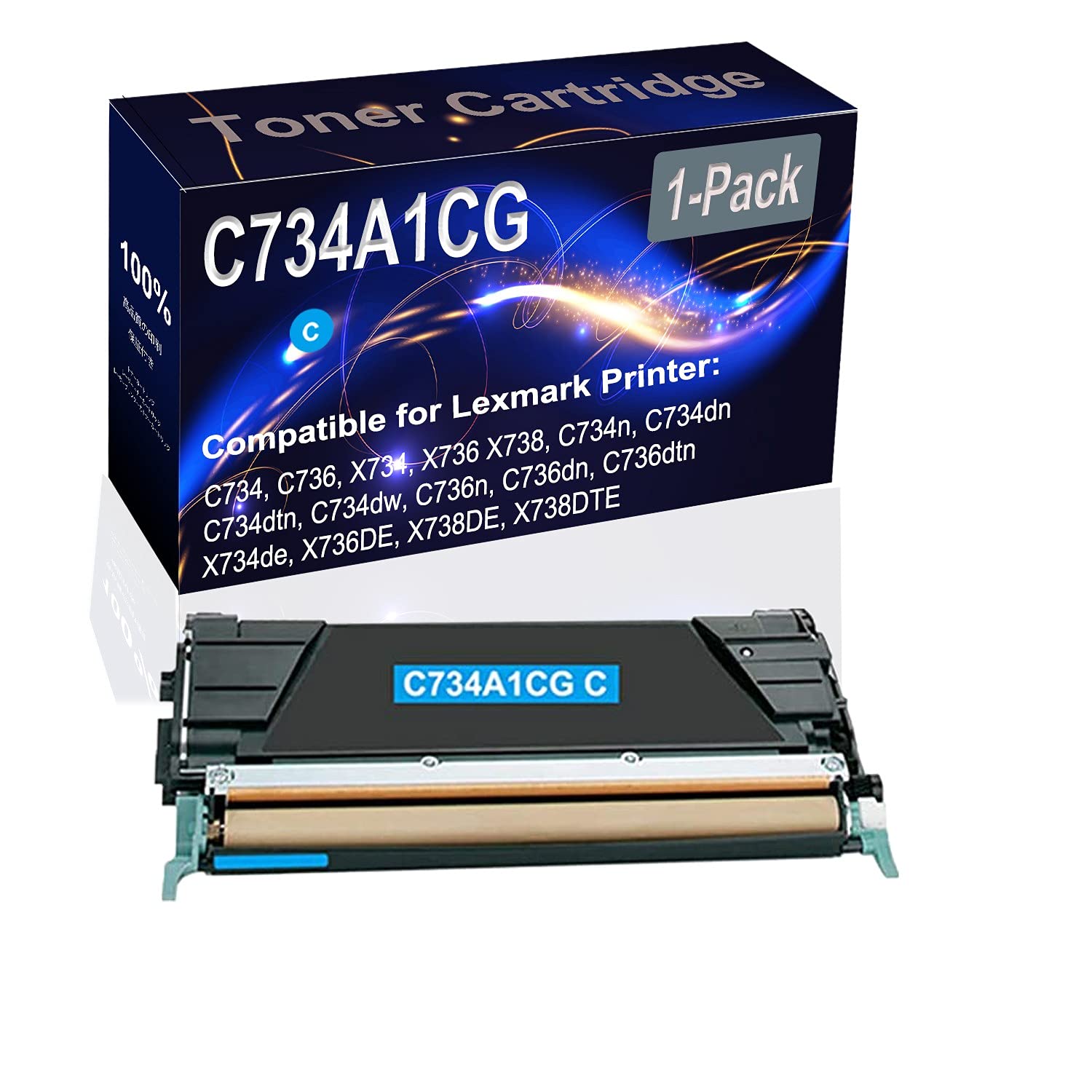 High Capacity C734n C736dn X738dte Compatible Laser Toner Cartridge (1-Pack, Cyan) - Replacement for C734A1CG Printer Toner | Perfect for Office Printing & High-Volume Document Production