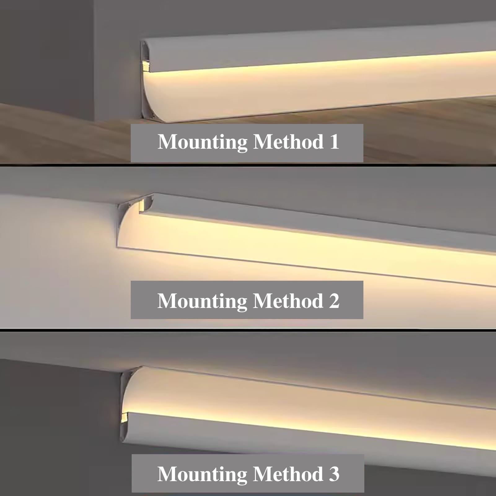 3ft LED Light Strip Diffuser Aluminum Channel - White Large Trim Edge & Cornice Coving for Wall, Ceiling & Baseboard - Perfect for Indirect Lighting, Home Theater & Kitchen Under Cabinet Lighting