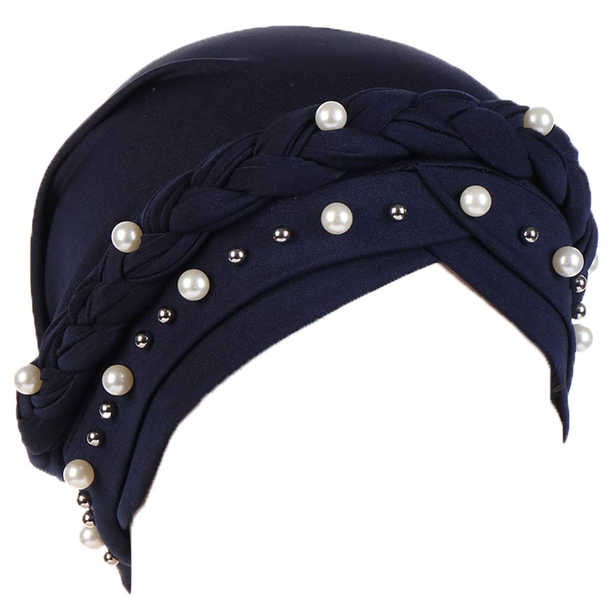 Ever Fairy Chemo Cancer Head Hat - Women's Beaded Pearl Braid Turban Scarf for Hair Loss, Comfortable Polyester Headwear for Breast Cancer Patients - Perfect for Daily Wear, Chemotherapy, and Relaxing at Home