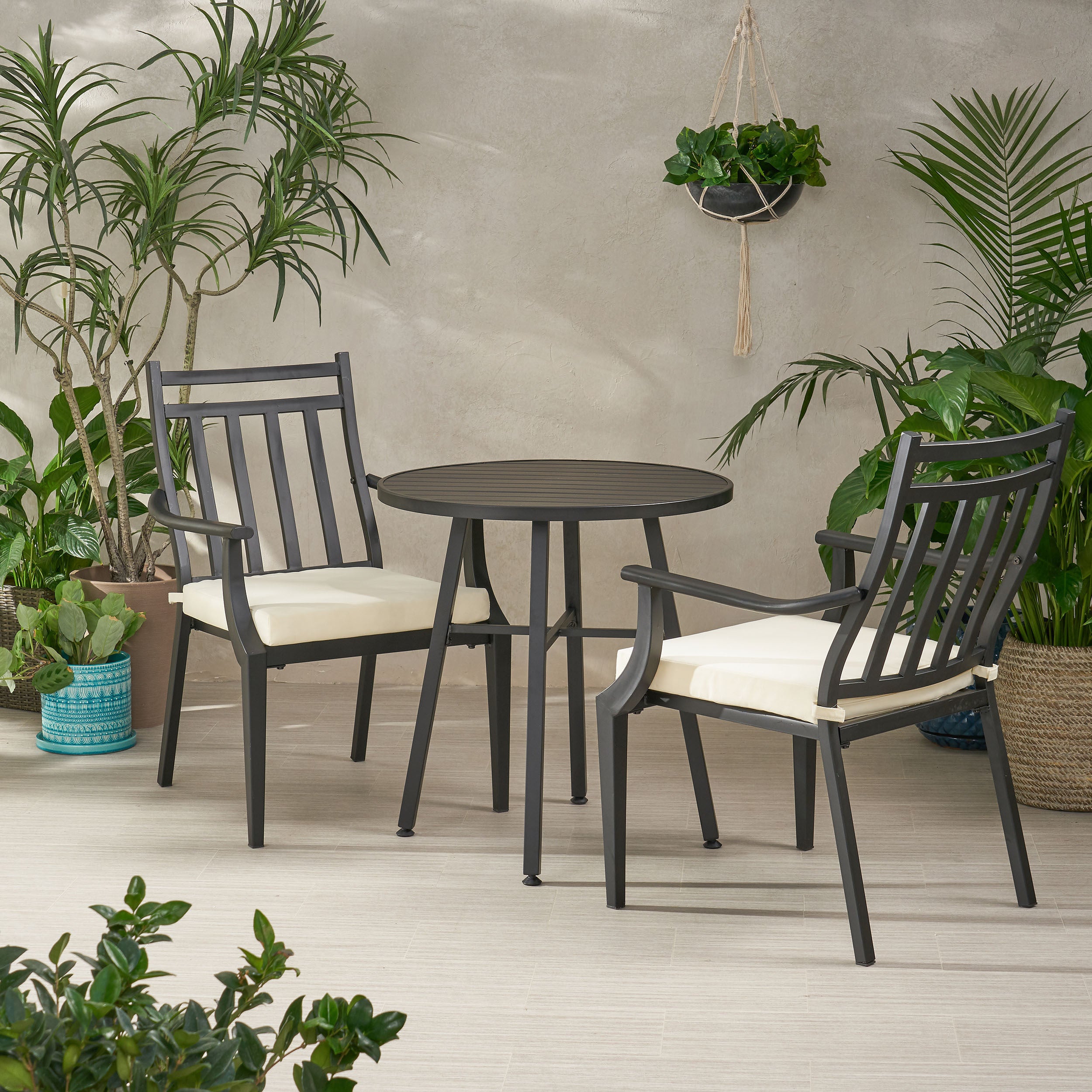 DELMAR 3-Piece Outdoor Metal Bistro Set - Patio Dining Table and Chairs for Garden, Balcony & Backyard - Rust-Resistant Steel Cafe Set for Coffee, Tea & Relaxing Outdoors