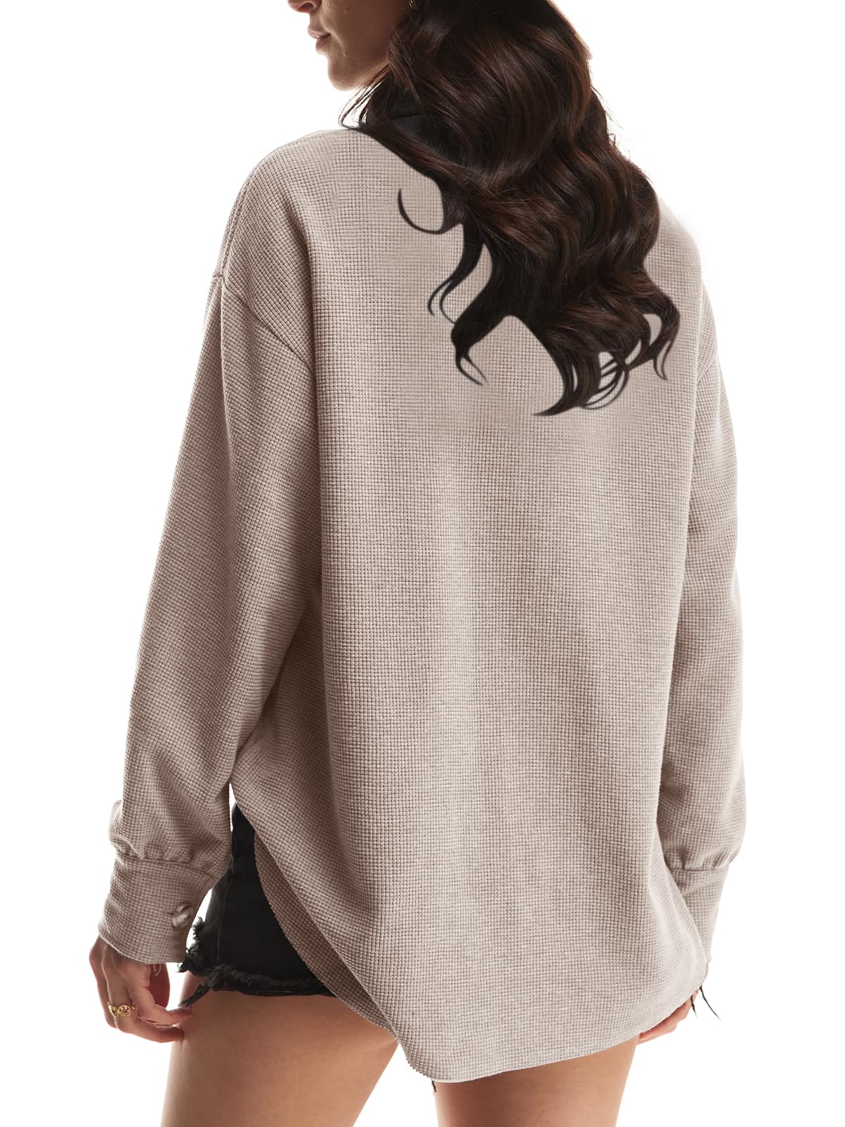 Yanekop Women's Waffle Knit Button Down Shirt Jacket - Oversized Long Sleeve Shacket for Casual Outfits | Trendy Fall/Winter Fashion 2025 | Perfect for Layering, Coffee Dates & Weekend Errands