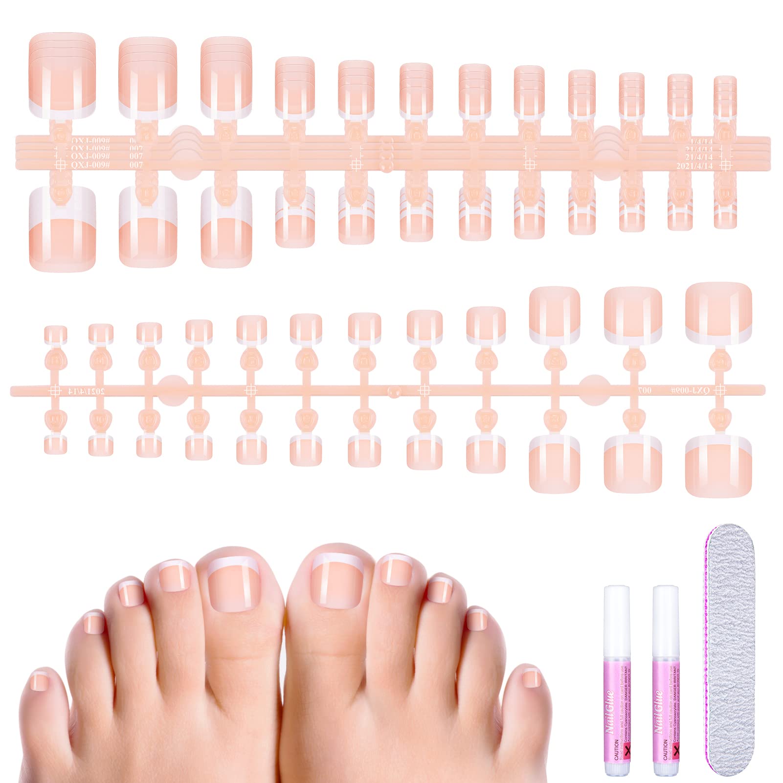 MELLIEX 120Pcs False Toenails Set - Full Cover Fake Toenail Tips with Glossy Finish & Nail Files - 12 Sizes for Women & Girls - Perfect for Nail Salon, DIY Nail Art, Pedicures, and At-Home Manicures