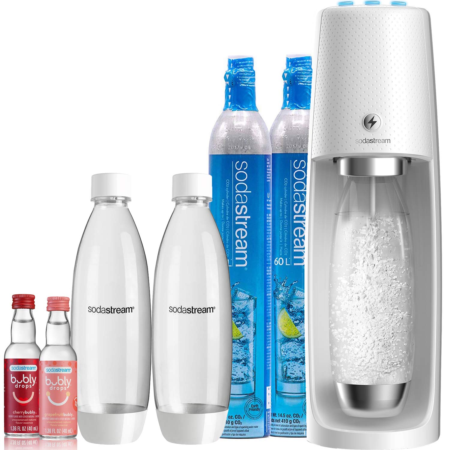 SodaStream Fizzi One Touch Sparkling Water Maker Kit - White | Includes CO2 Cylinder, BPA-Free Bottles & bubly Drops Flavor Variety | Perfect for Home, Office & Eco-Friendly Carbonated Drinks