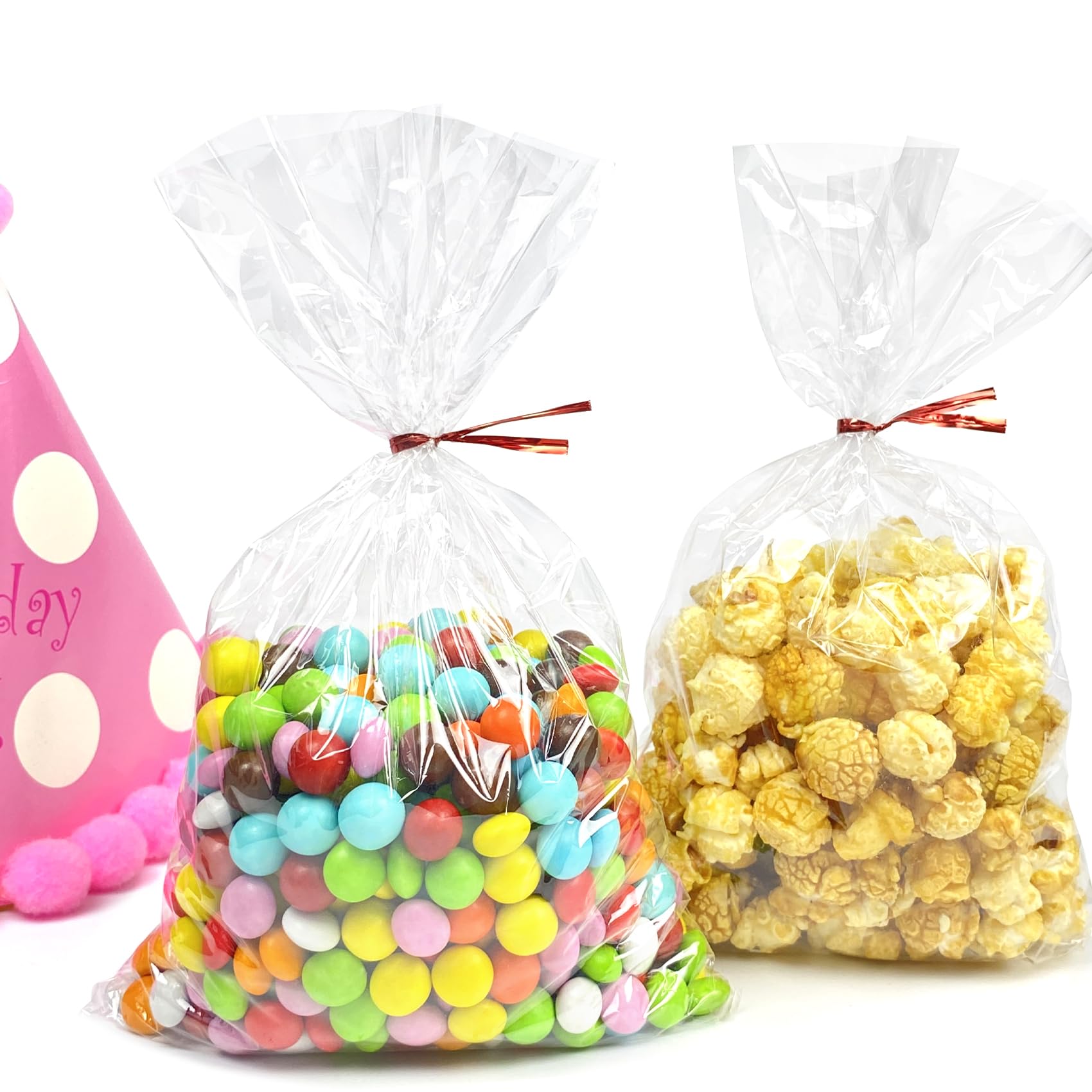 Morepack 6x10 Inches Clear Cellophane Treat Bags with Twist Ties - 100 Count for Candy, Cookies, Party Favors & Gift Wrapping