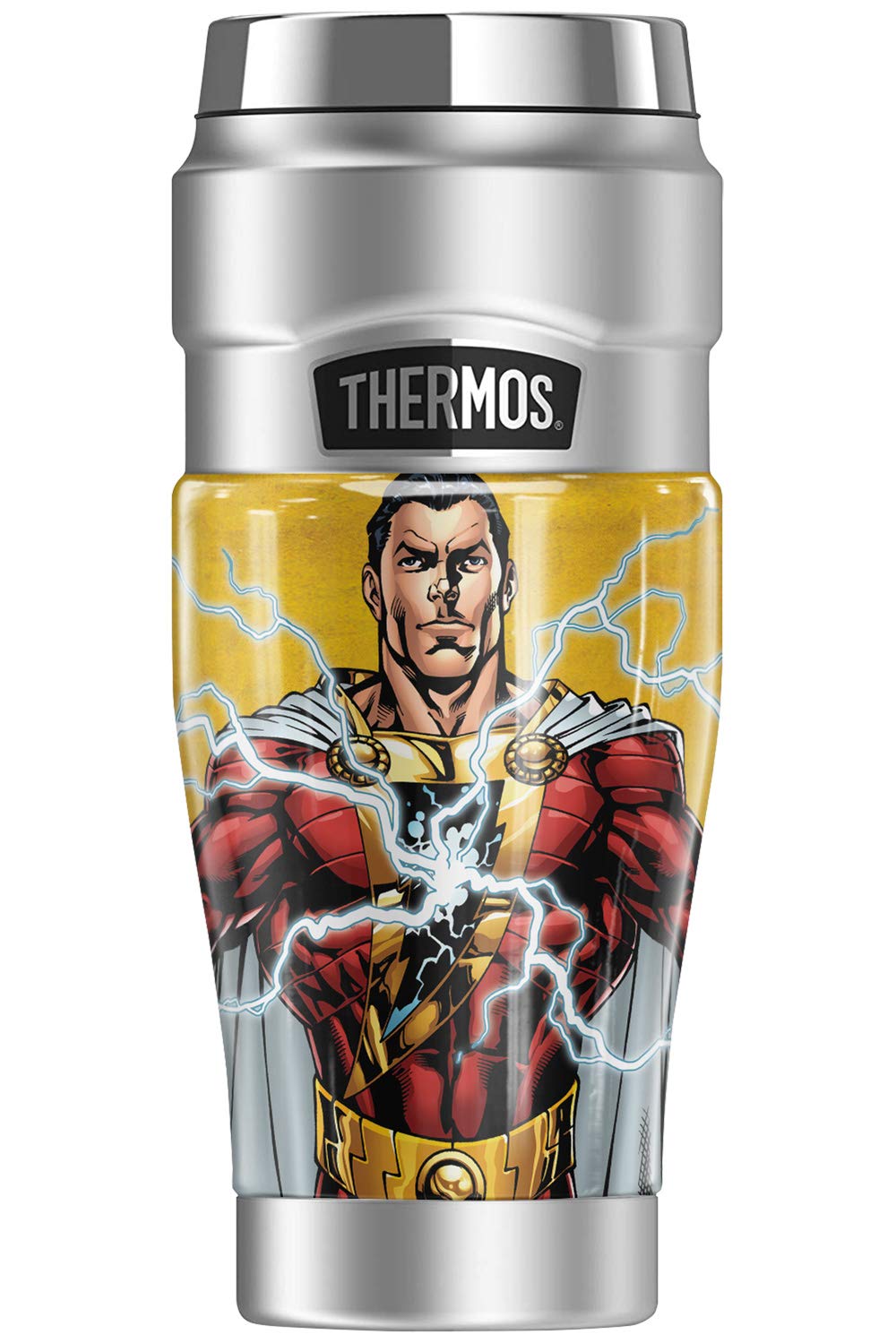 Shazam Character Stainless Steel Travel Tumbler - 16oz Vacuum Insulated Double Wall Thermos Mug - Perfect for Coffee, Tea & Cold Drinks On The Go, Office, Gym & Outdoor Adventures