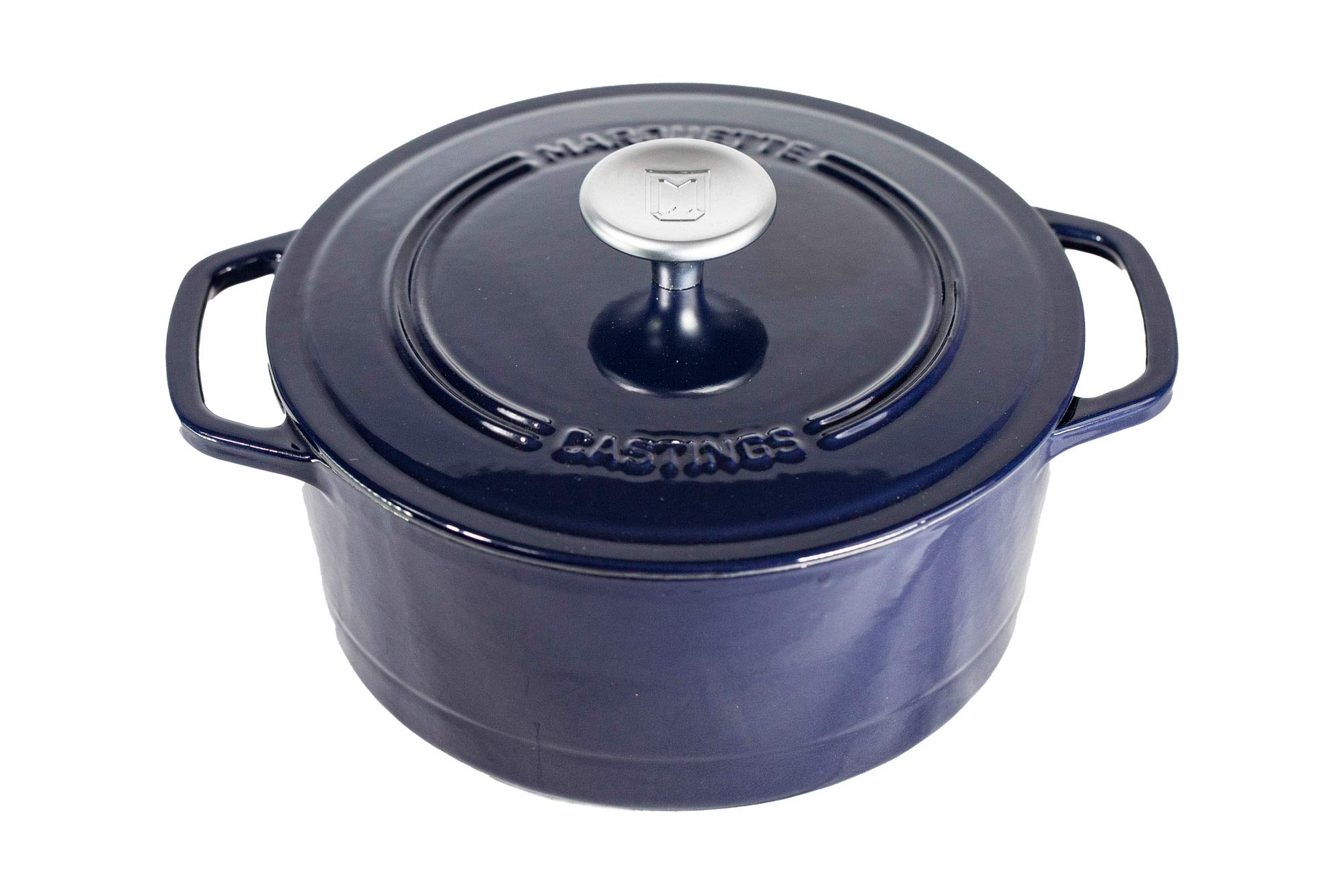 Marquette Castings 6 Quart Enameled Cast Iron Dutch Oven with Lid - Navy Blue - Perfect for Braising, Stewing, Baking & Campfire Cooking