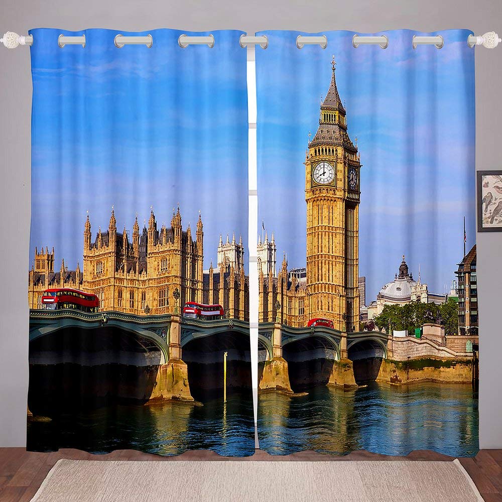 Castle House Paris France Light Blue Curtain Panels - 2 Panels 84Wx84L for Bedroom, Living Room & Kitchen - Elegant Window Treatments for French-Inspired Home Decor