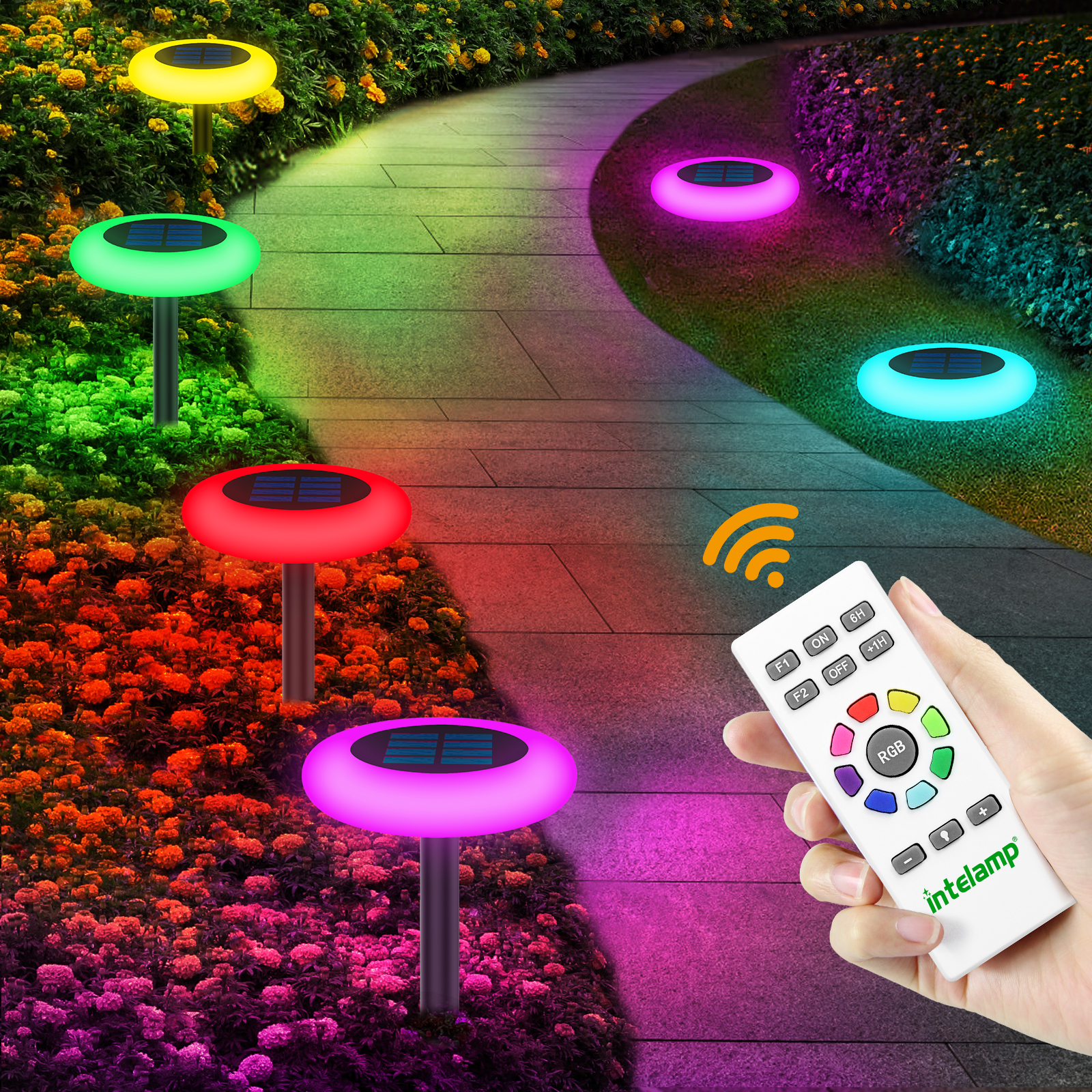 **Intelamp Solar Pathway Lights Outdoor with Remote - 10 Color Changing Waterproof Solar Garden Lights for Pathway, Yard, Lawn, Backyard (6 Pack) - Perfect for Landscape Lighting, Walkways & Garden Decor**
