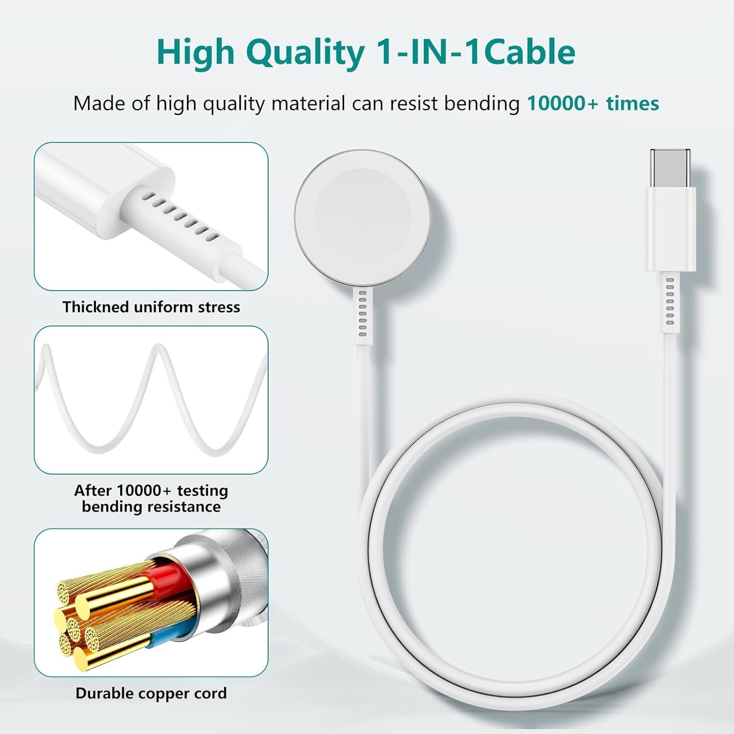 Fast Magnetic Charging Cable for Apple Watch Series Ultra/9/8/7/6/SE/SE2/5/4/3 - 6ft USB-C to iWatch Charger with Power Adapter - Perfect for Travel, Office & Nightstand Charging