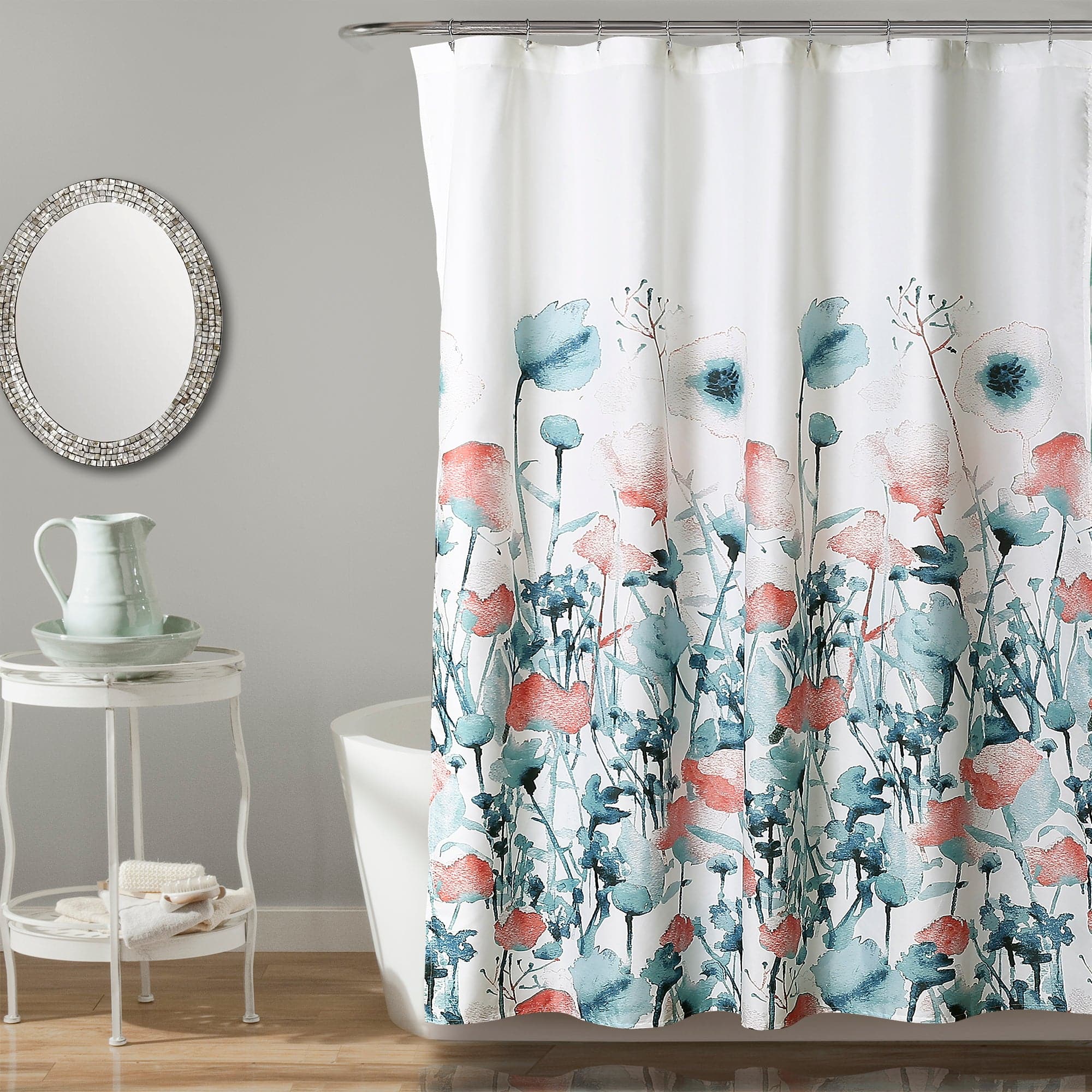 Zuri Flora Waterproof Fabric Shower Curtain - Elegant Bathroom Decor for Modern Homes & Spa-Like Showers