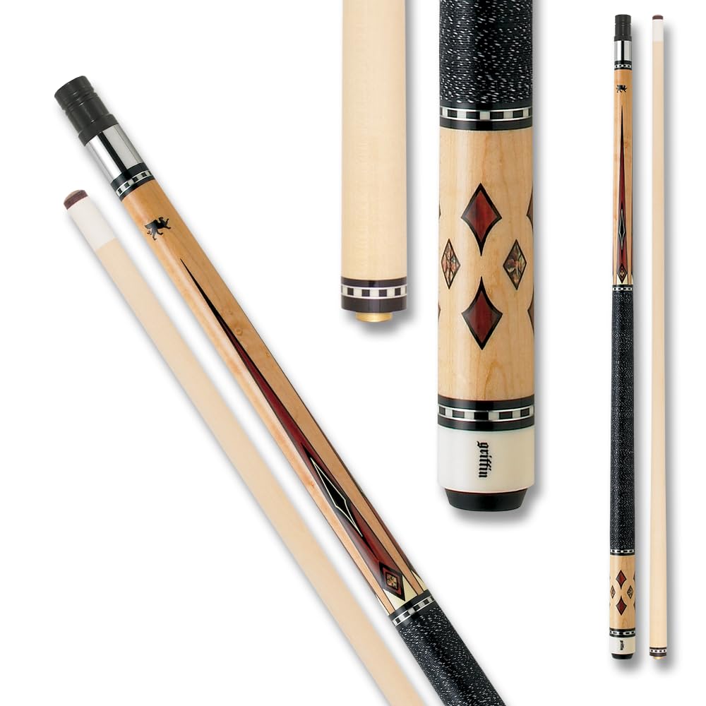 Premium Griffin GR11 Pool Cue - Hard Rock Maple Shaft with Elegant Brown Wood Grain & Swirl Diamond Inlays | Professional Billiards Stick for Tournament Play & Home Game Rooms