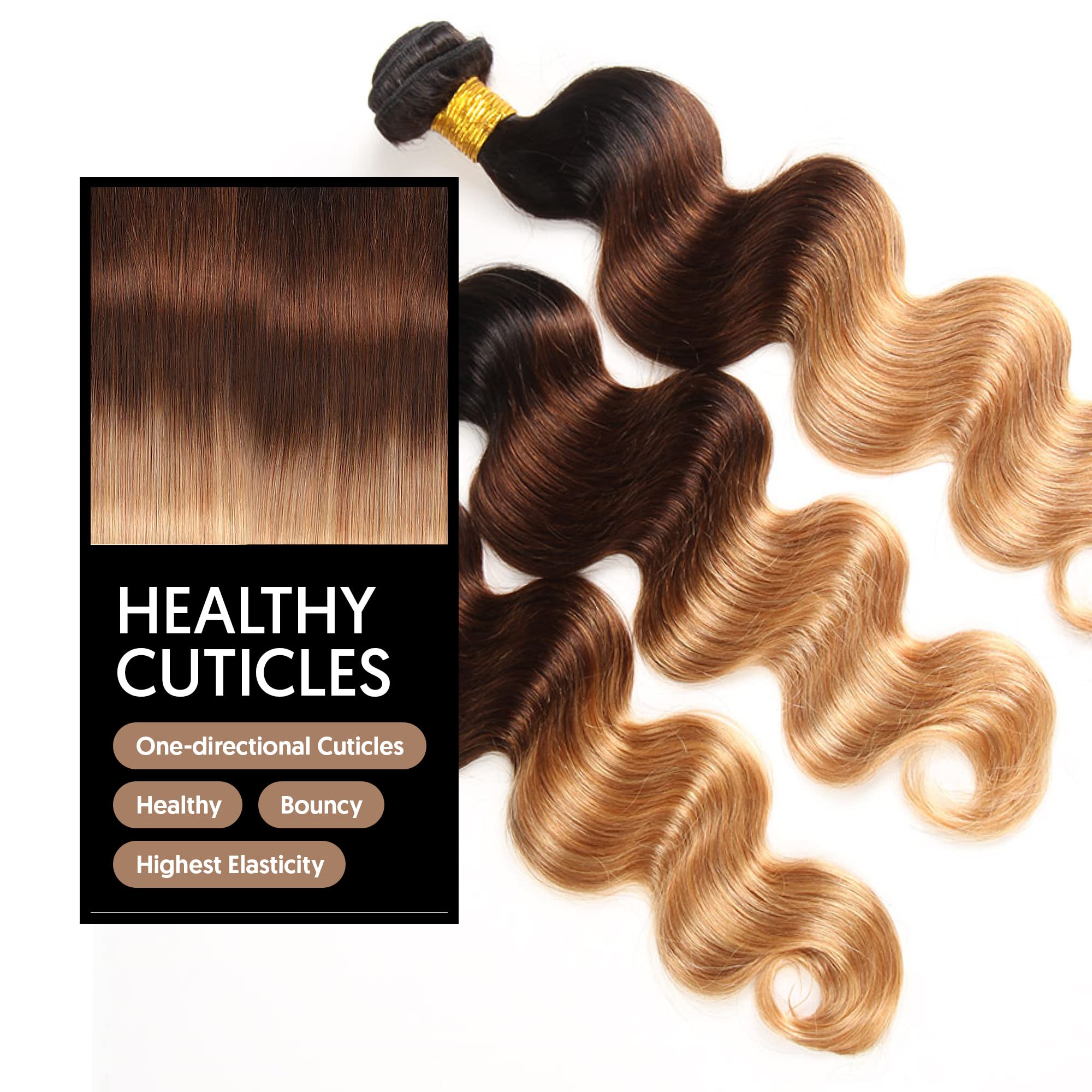 15A Brazilian Human Hair Bundles 100% Unprocessed Virgin Remy Hair - Body Wave 3 Bundles (T1B/4/27, 20